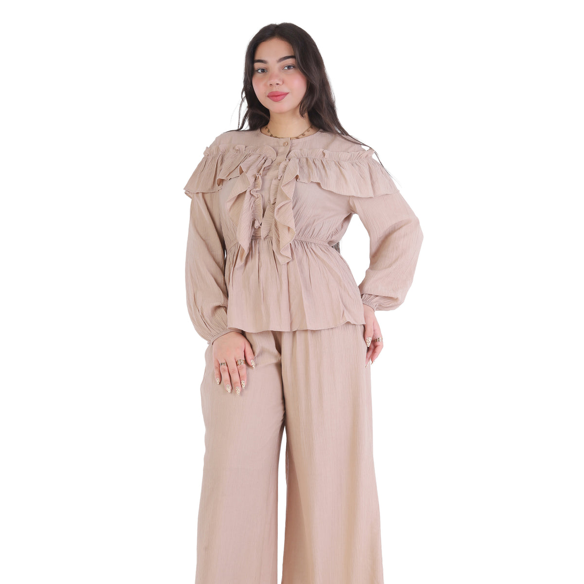 Ruffle Blouse & Wide-Leg Pants Set 2003/134