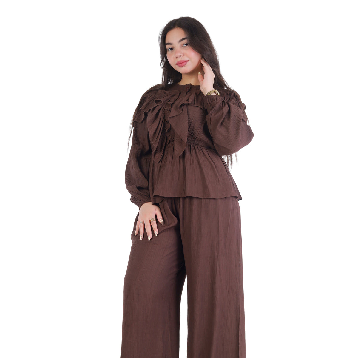 Ruffle Blouse & Wide-Leg Pants Set 2003/134