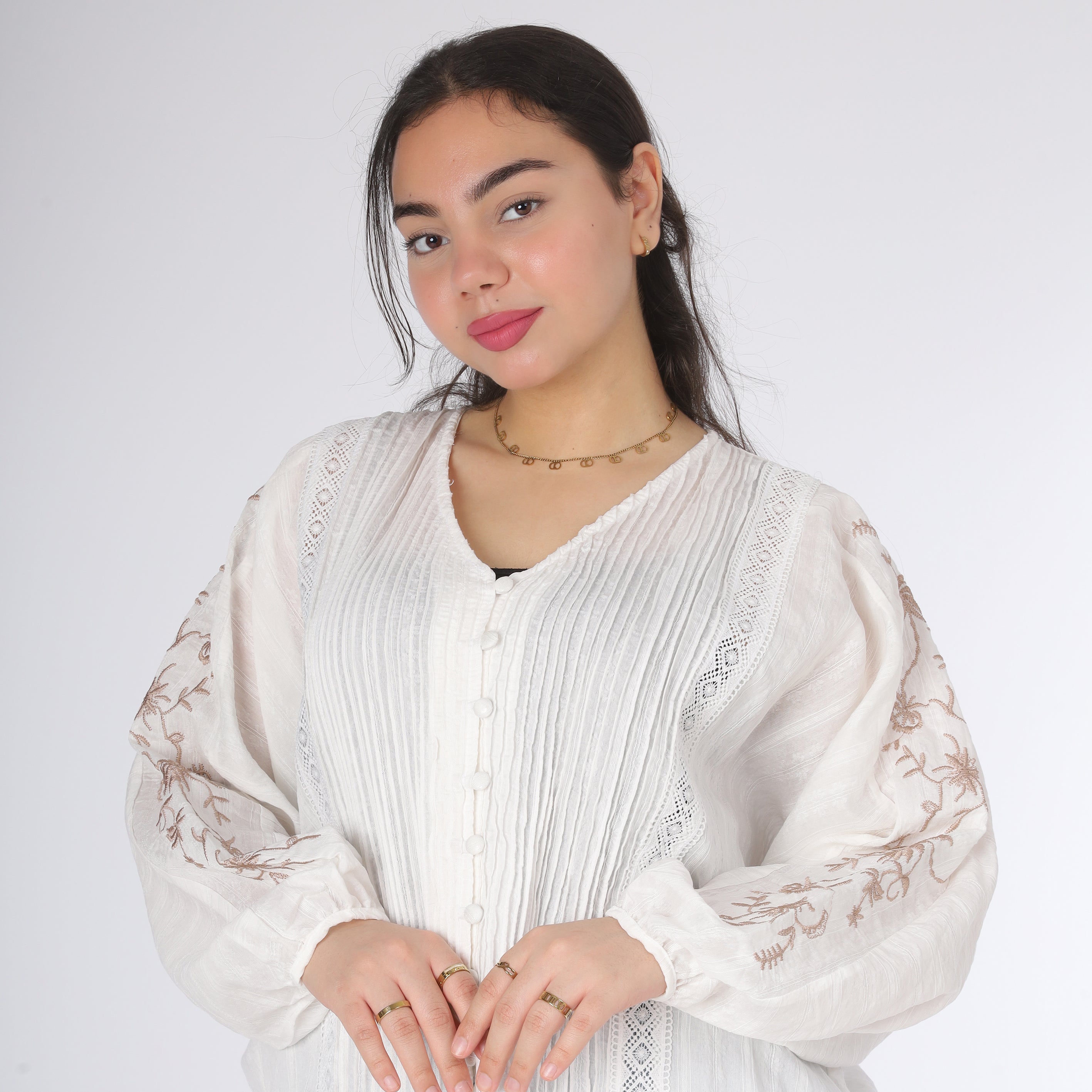 Elegant V-Neck Embroidered Sleeve Blouse 2003/175