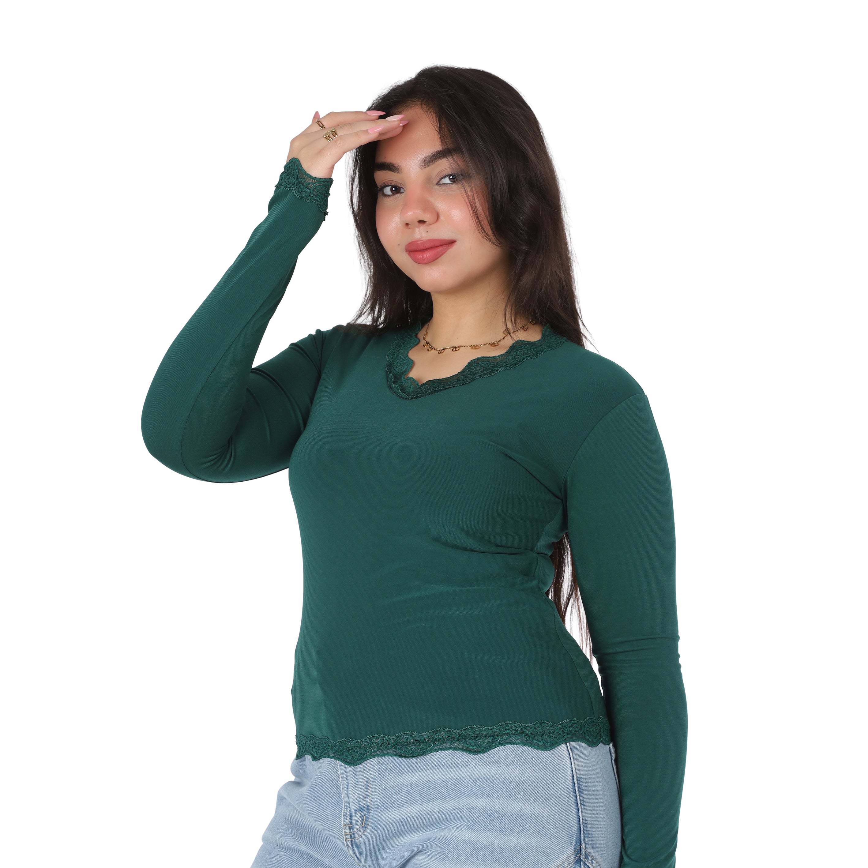 Basic V-Neck Lace Trim Top 2011/176