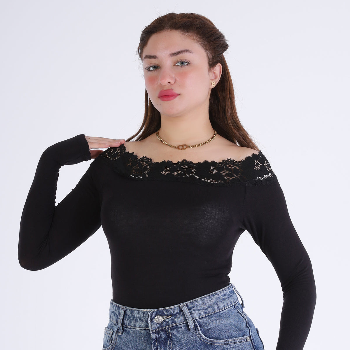 Off-Shoulder Lace Trim Top 2011/179