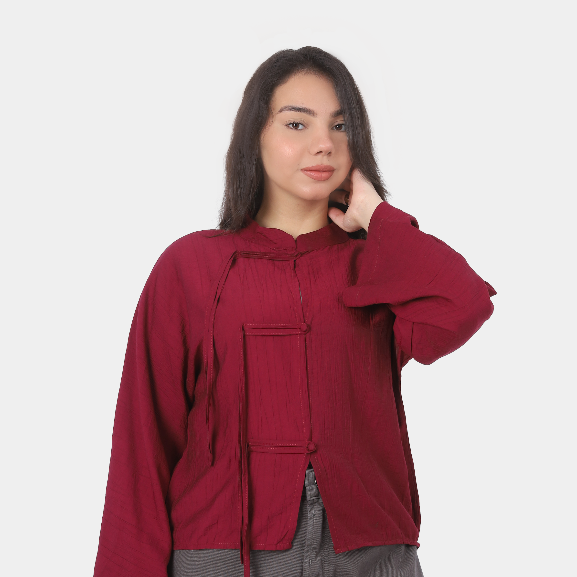 Chinese-Inspired Cropped Button Blouse 2013/220
