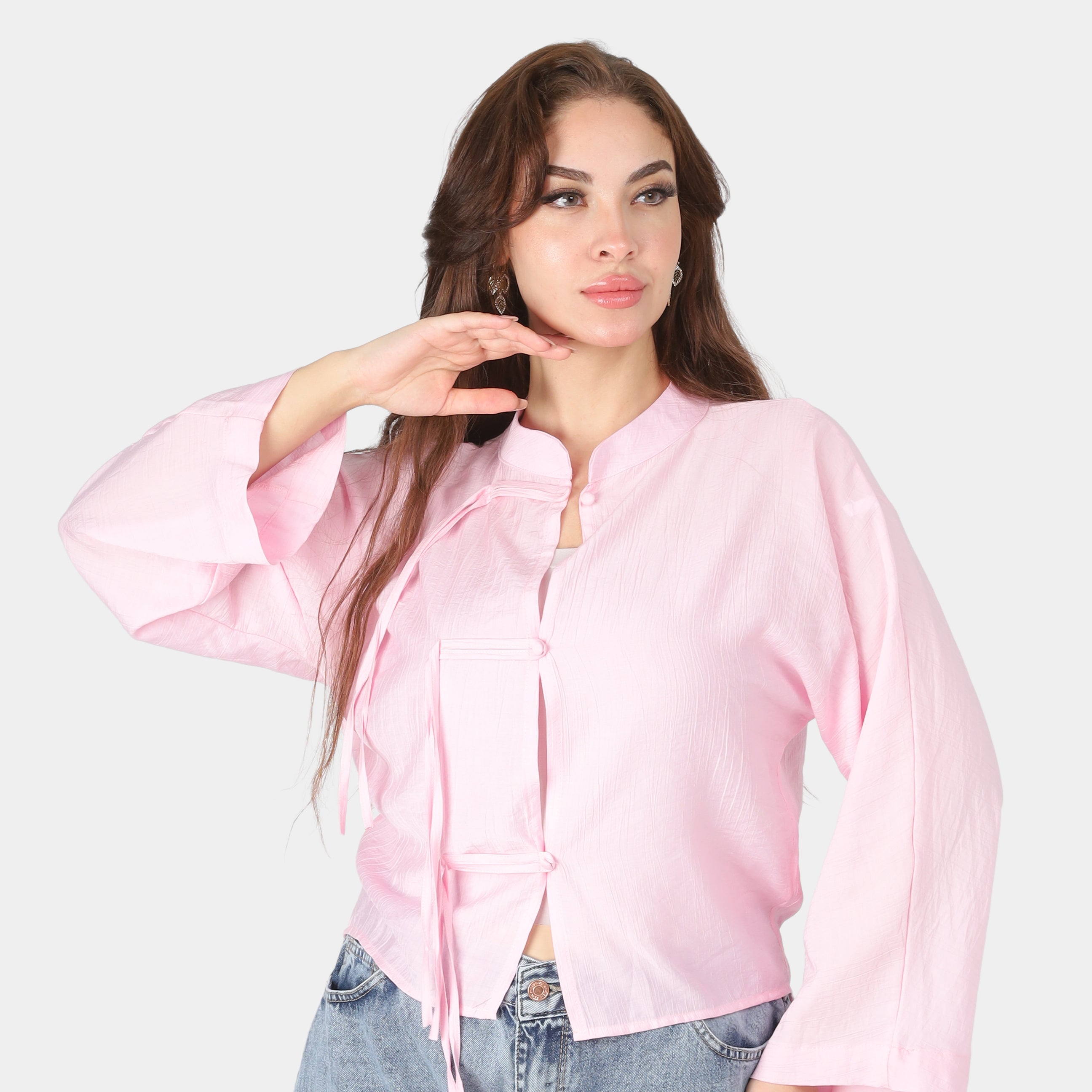 Chinese-Inspired Cropped Button Blouse 2013/220