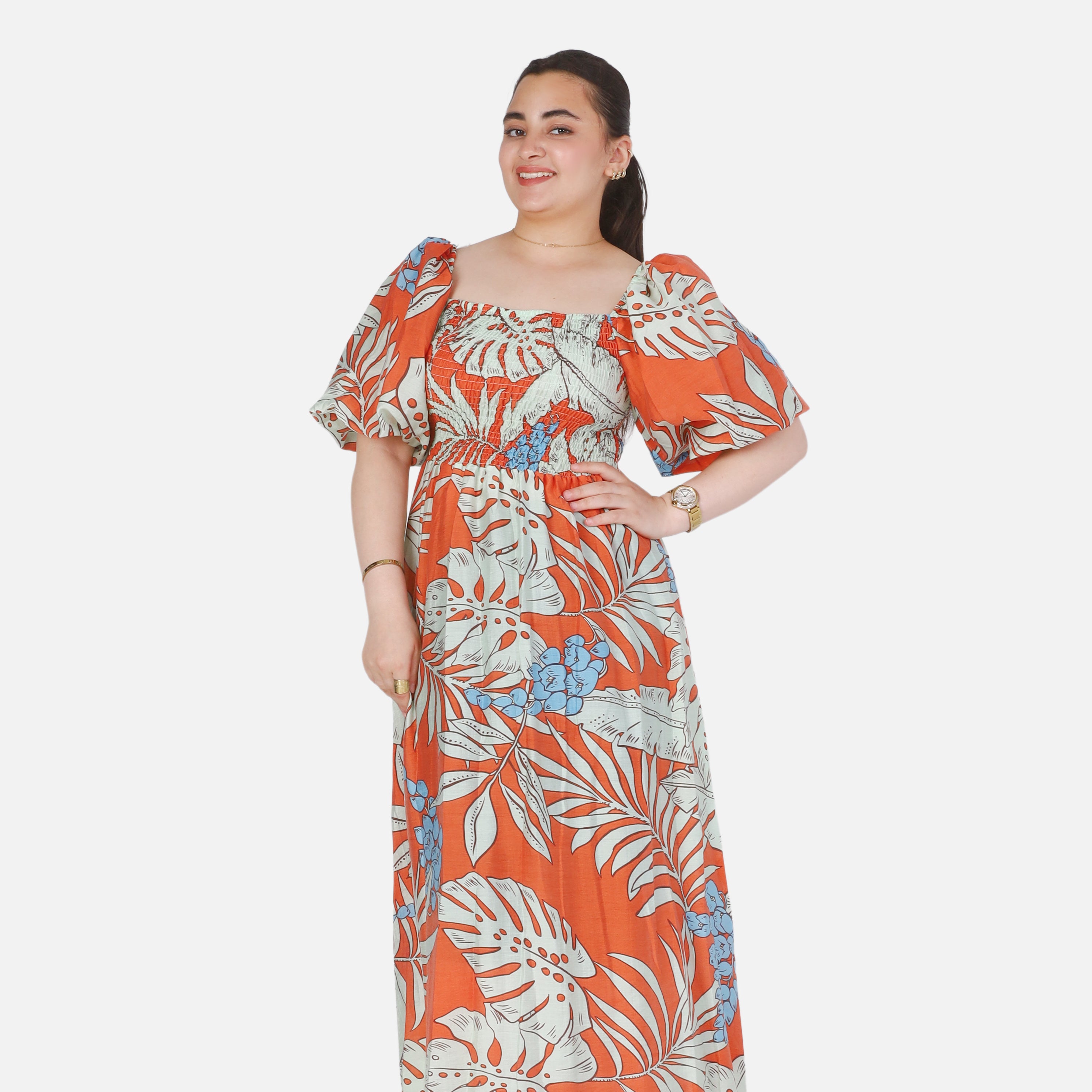 Tropical Floral Puff Sleeve Maxi Dress 2013/236