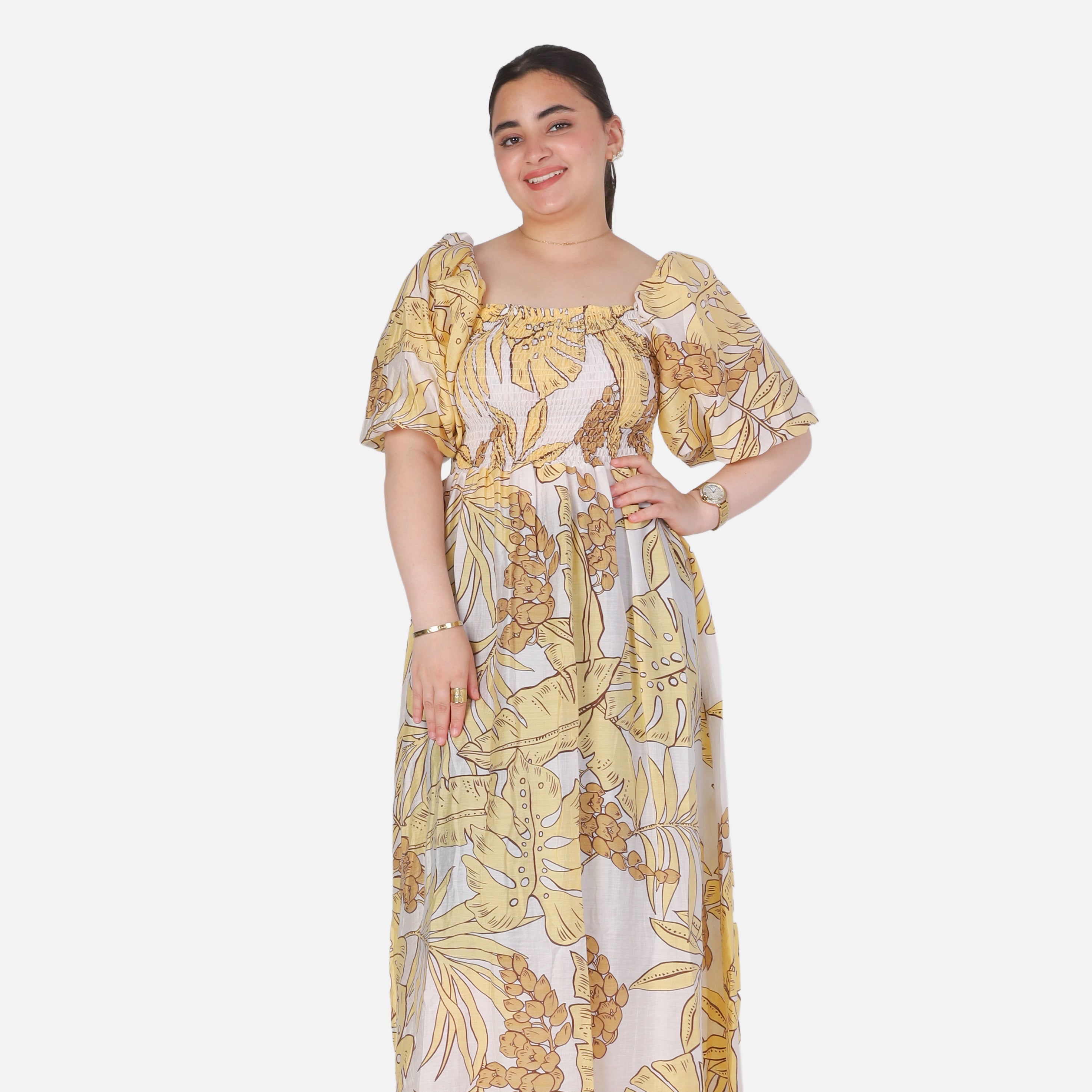 Tropical Floral Puff Sleeve Maxi Dress 2013/236