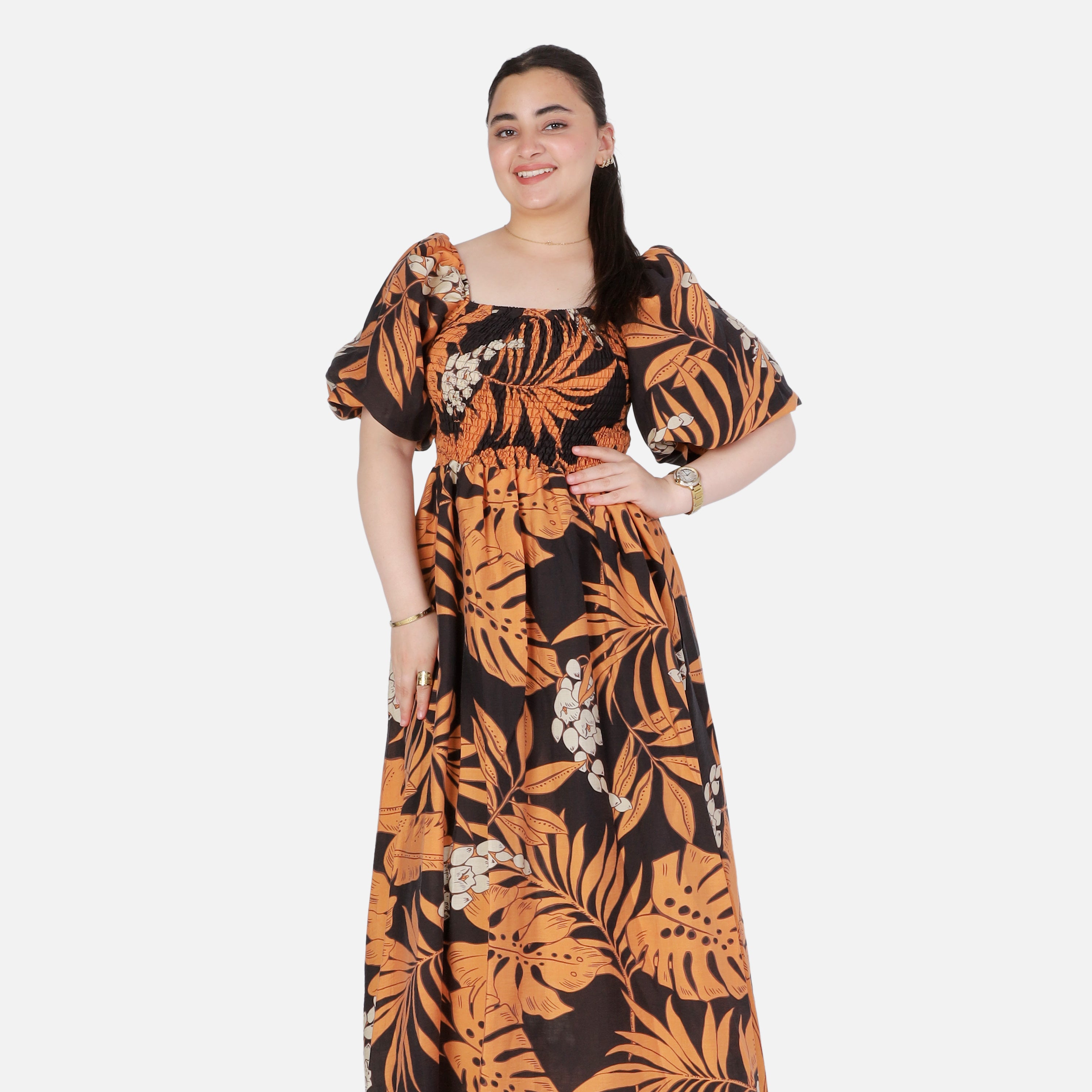 Tropical Floral Puff Sleeve Maxi Dress 2013/236