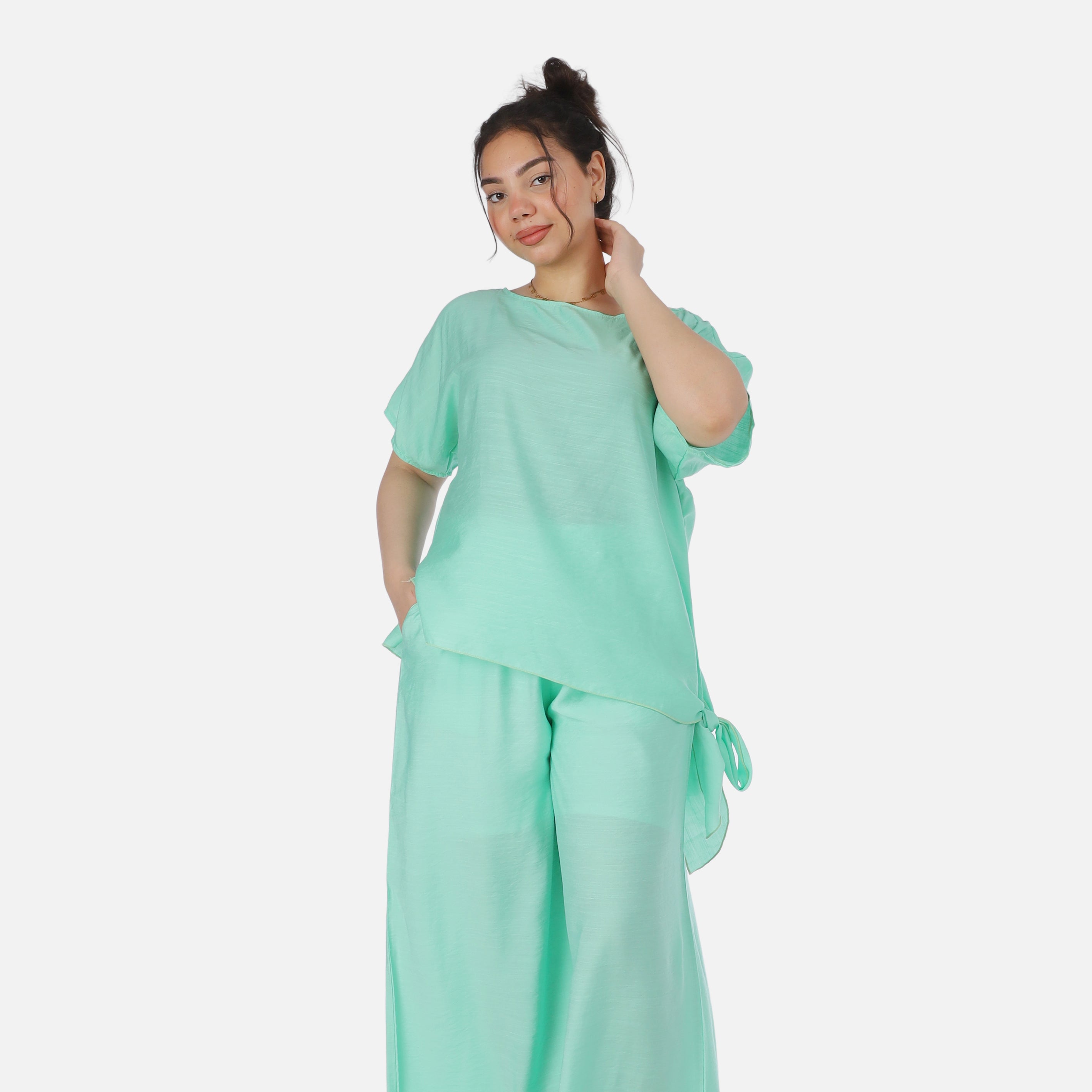 Solid Wide-Leg Co-Ord Set with Side Tie Detail 2014/256