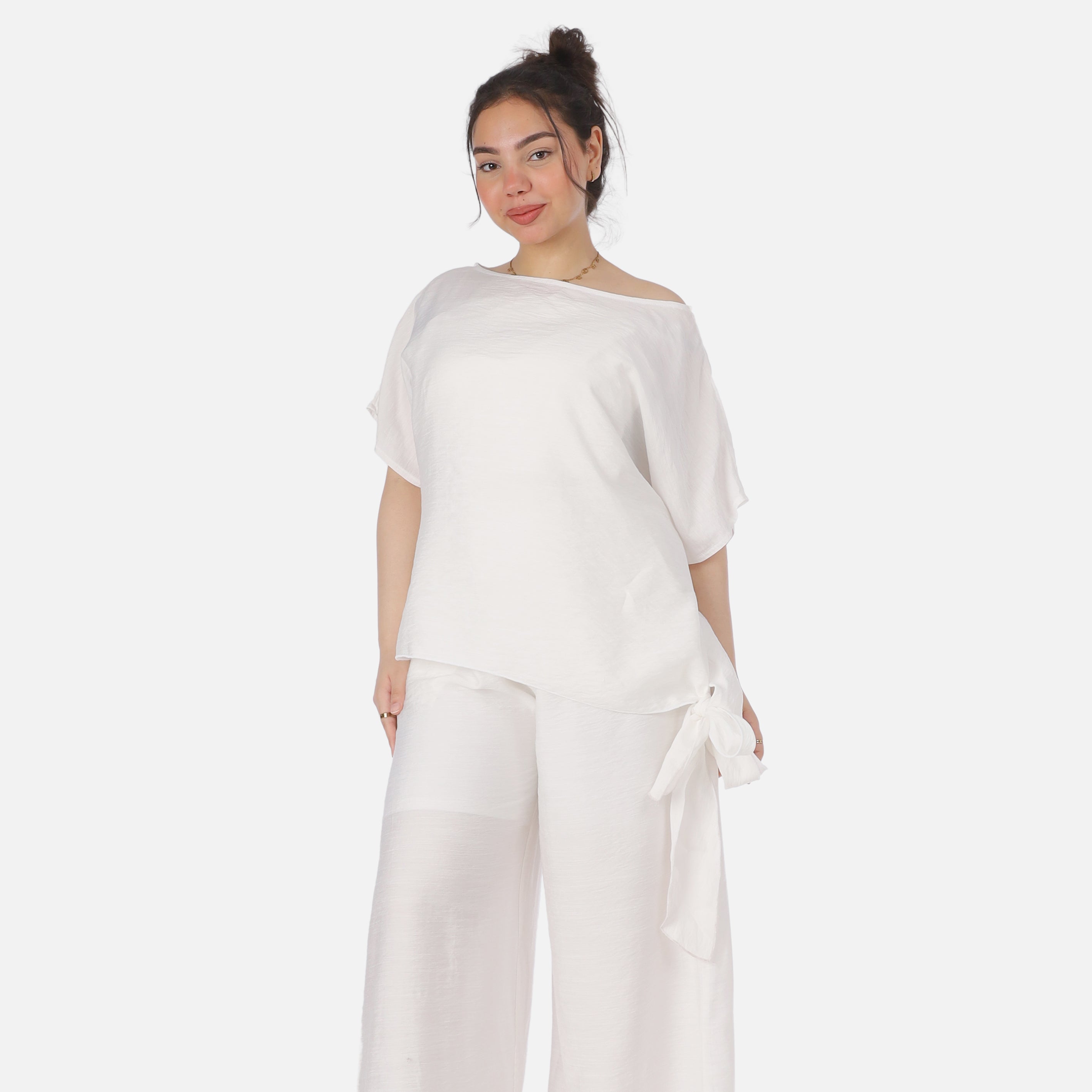 Solid Wide-Leg Co-Ord Set with Side Tie Detail 2014/256