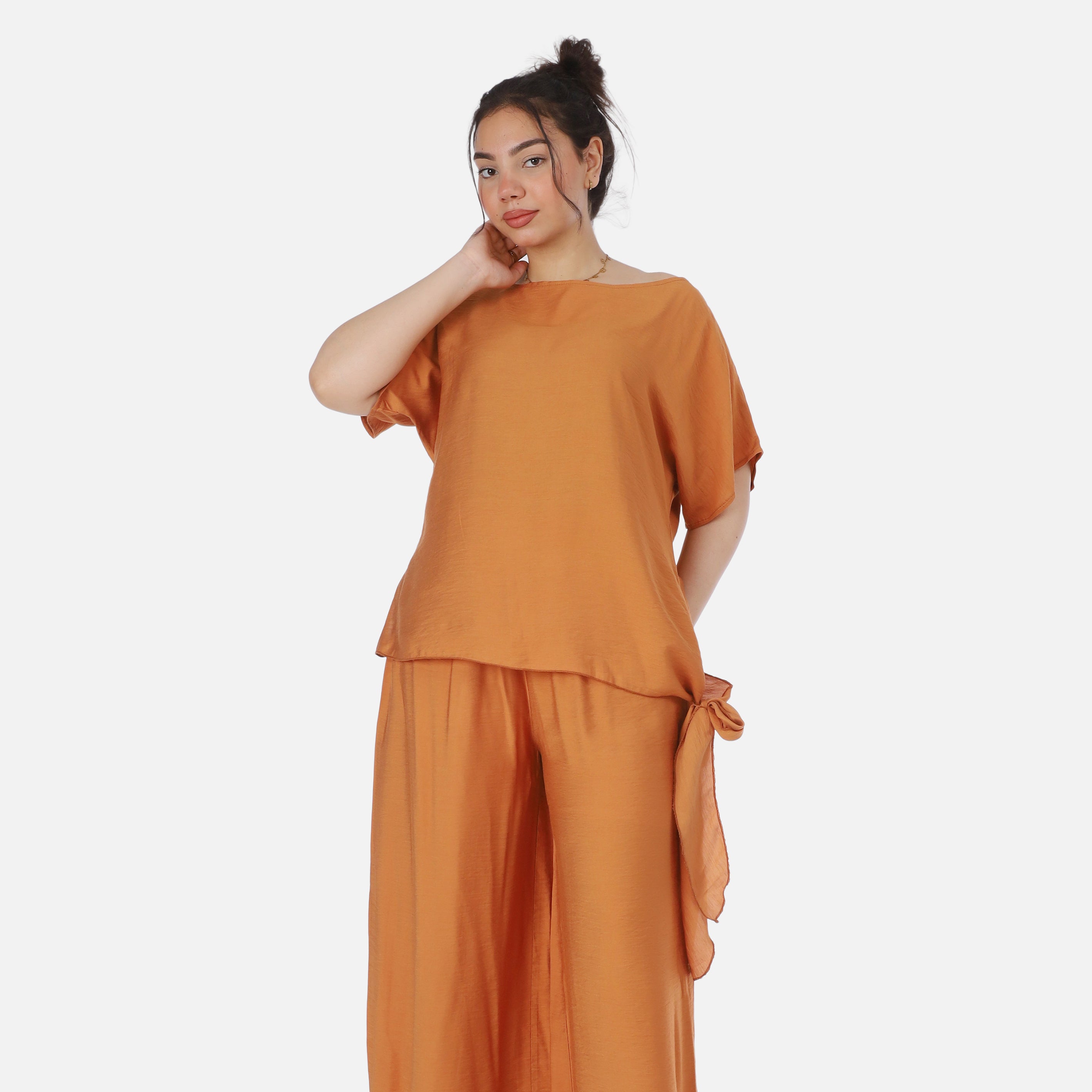Solid Wide-Leg Co-Ord Set with Side Tie Detail 2014/256