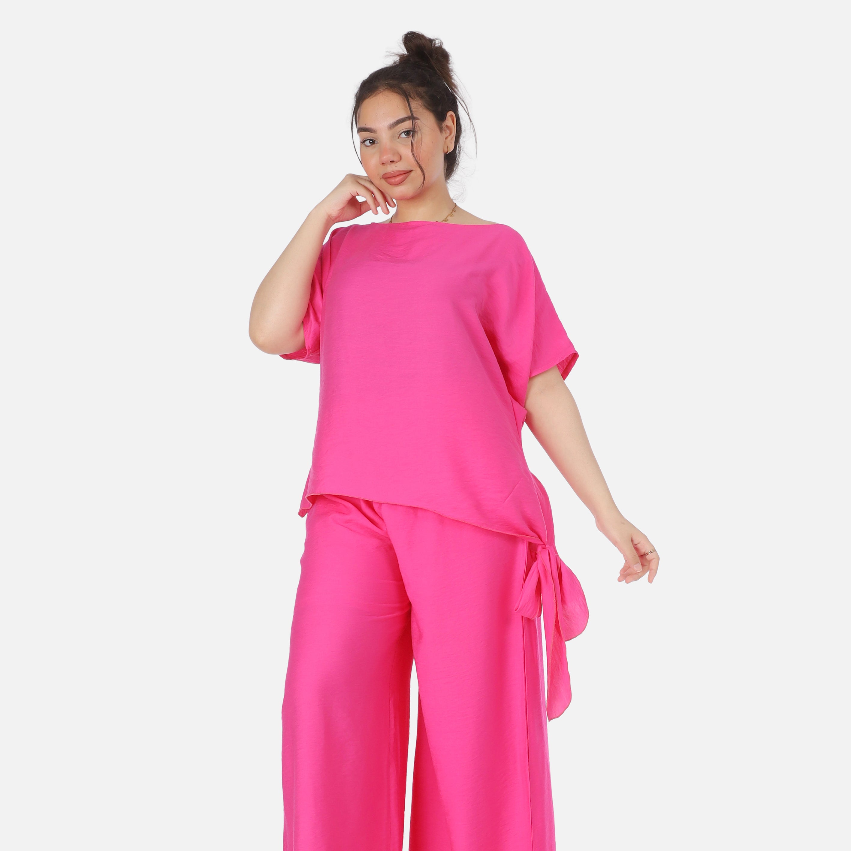 Solid Wide-Leg Co-Ord Set with Side Tie Detail 2014/256