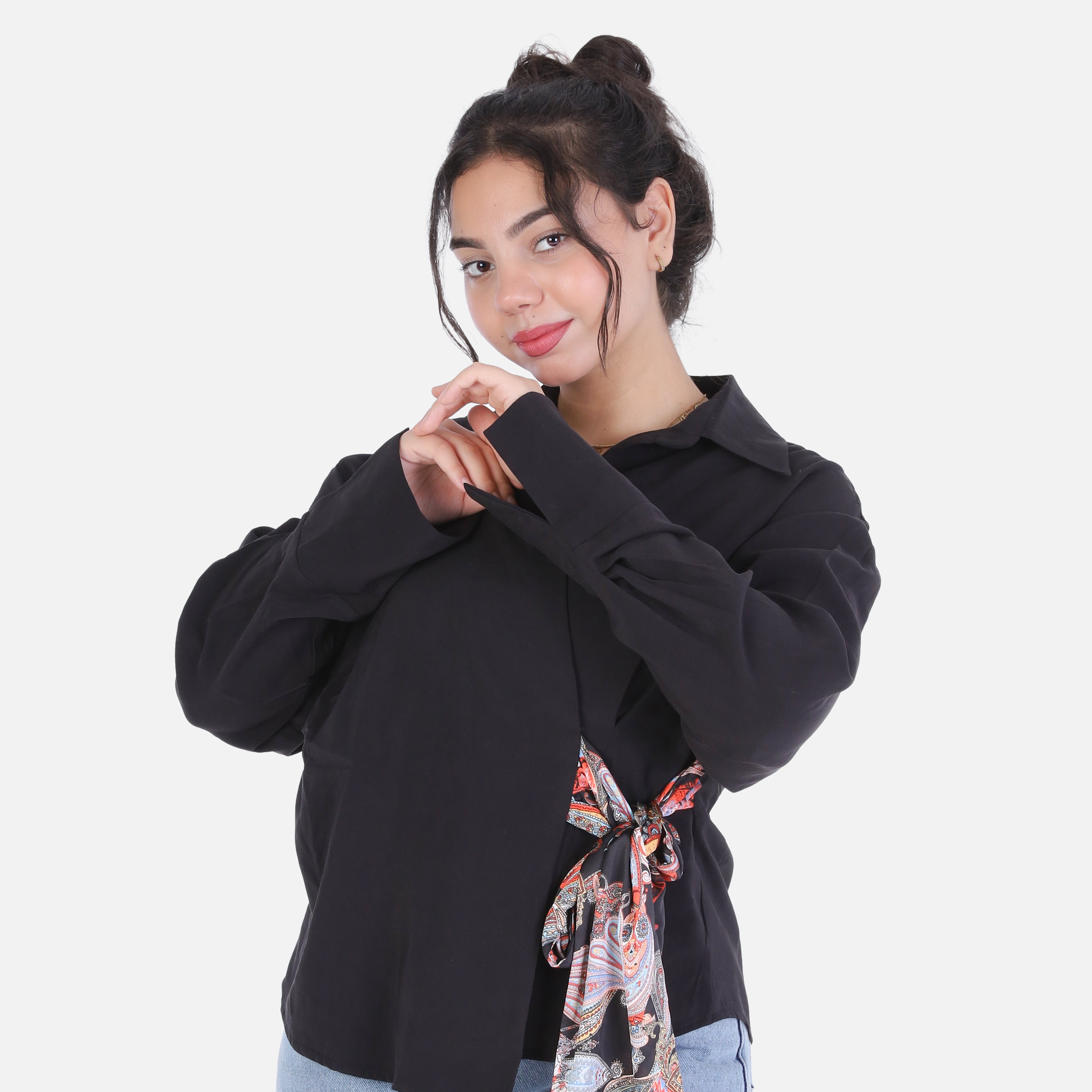 Cropped Blouse with Side Tie 205630115