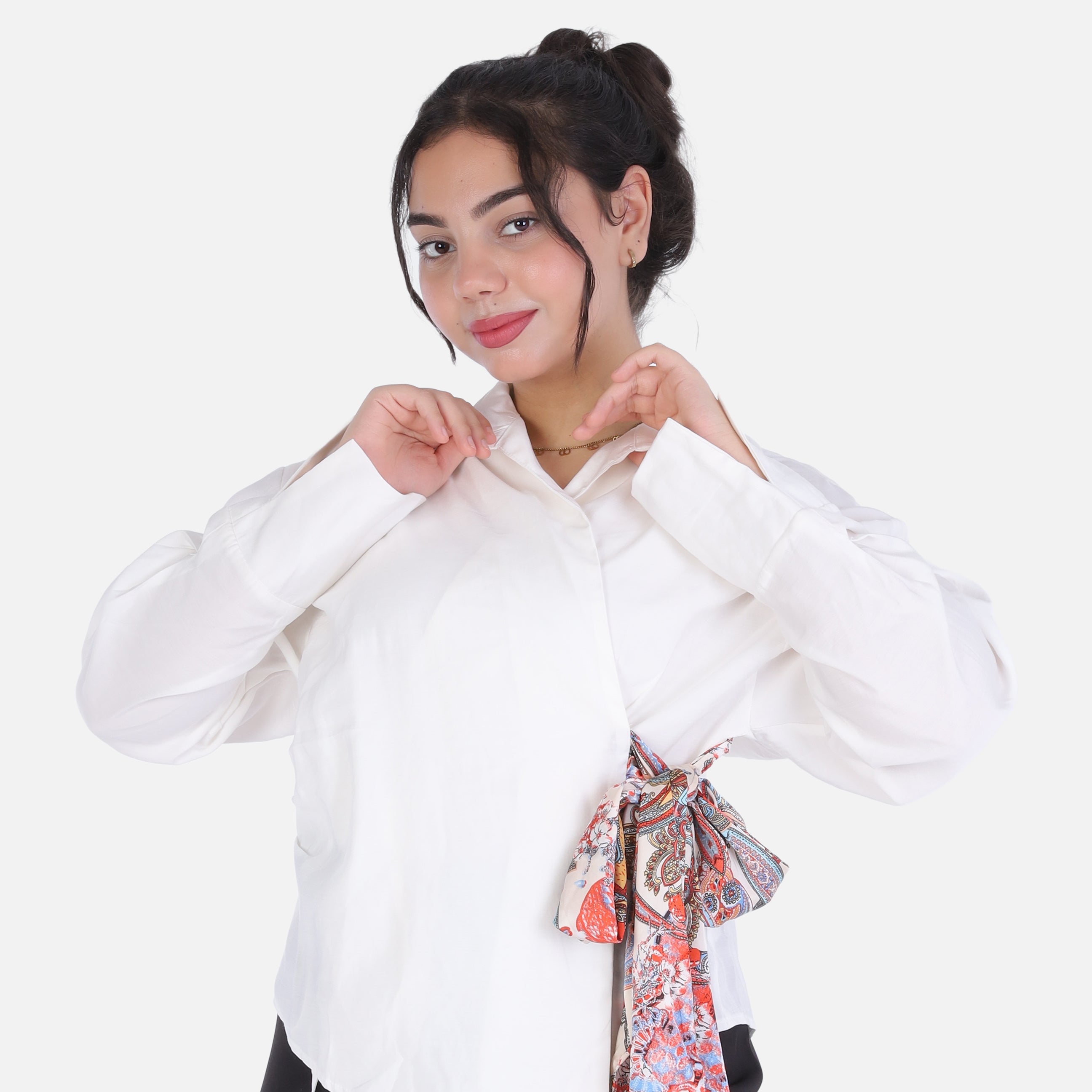 Cropped Blouse with Side Tie 205630115