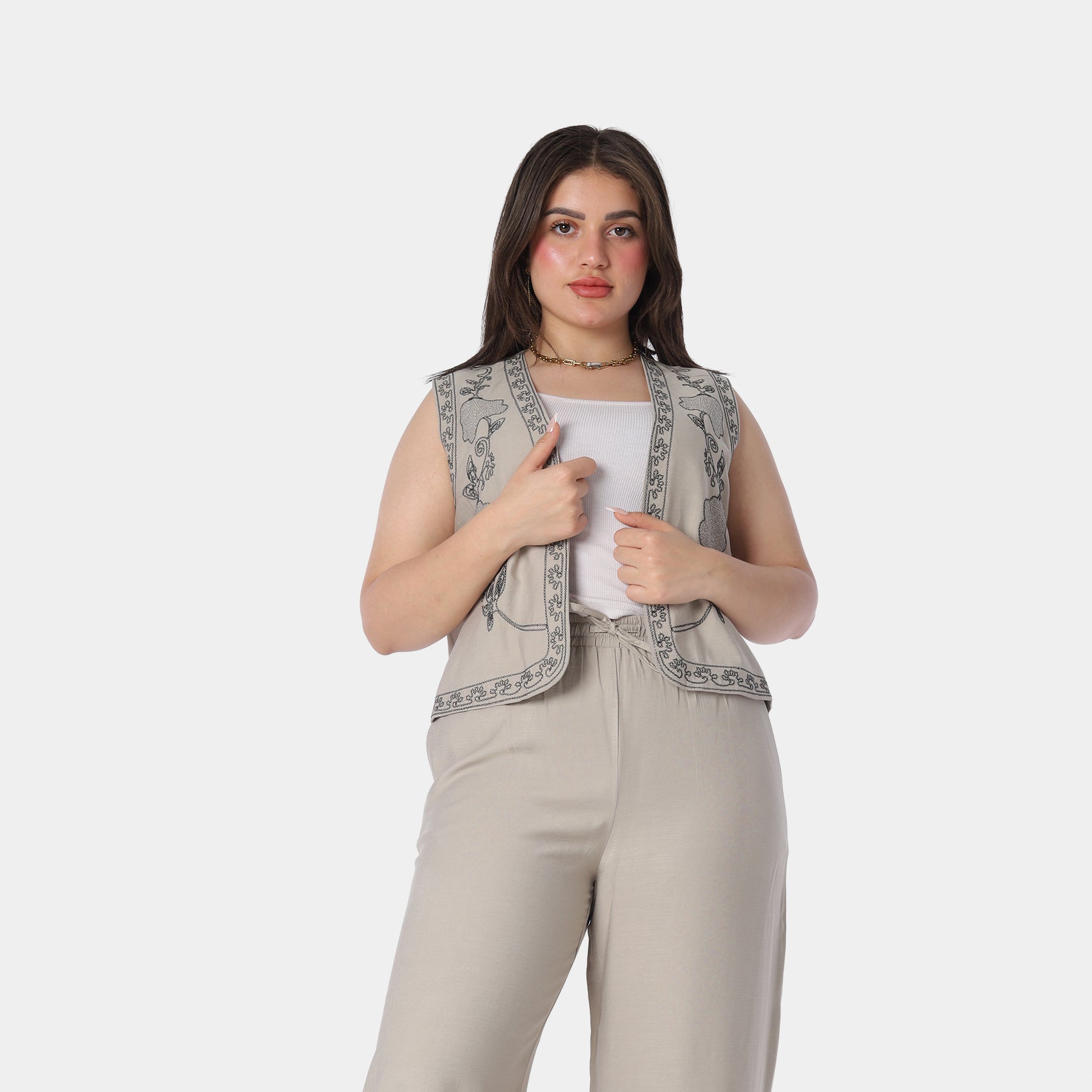 Embroidered Vest & Wide-Leg Pants Suit 20571090