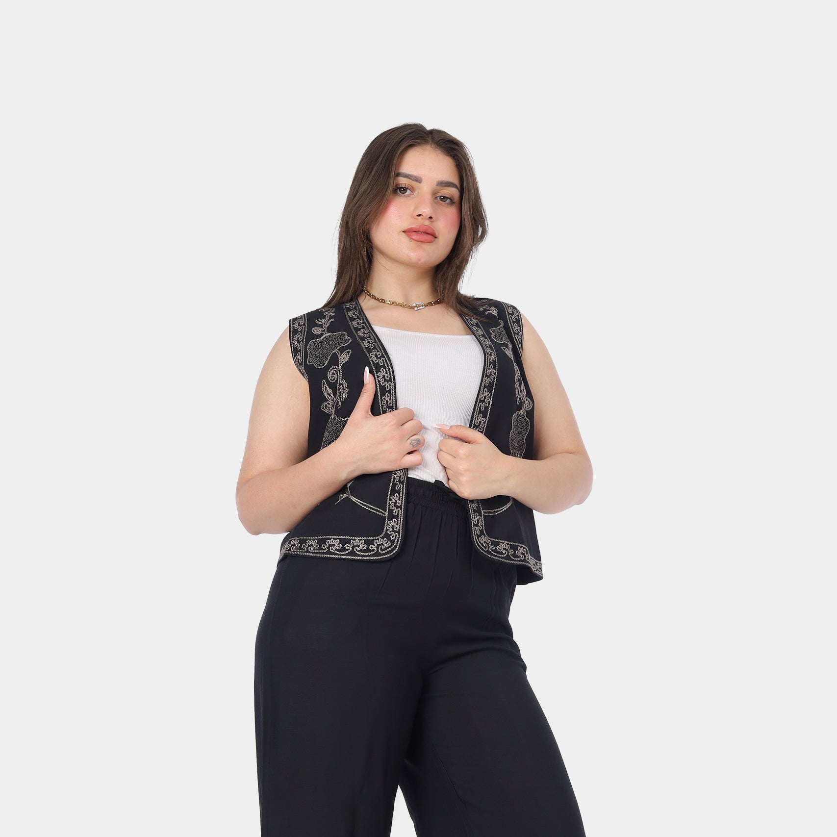 Embroidered Vest & Wide-Leg Pants Suit 20571090