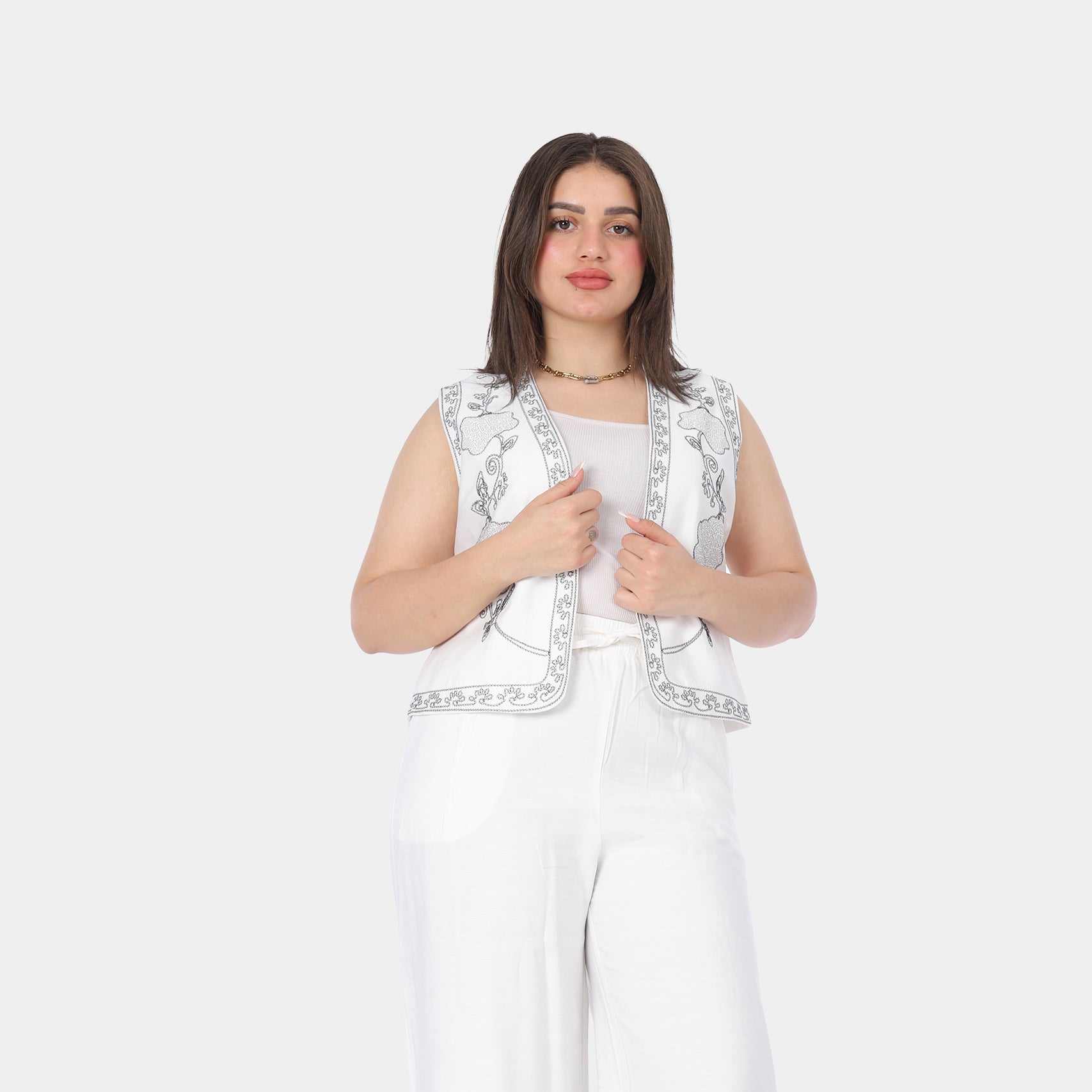 Embroidered Vest & Wide-Leg Pants Suit 20571090