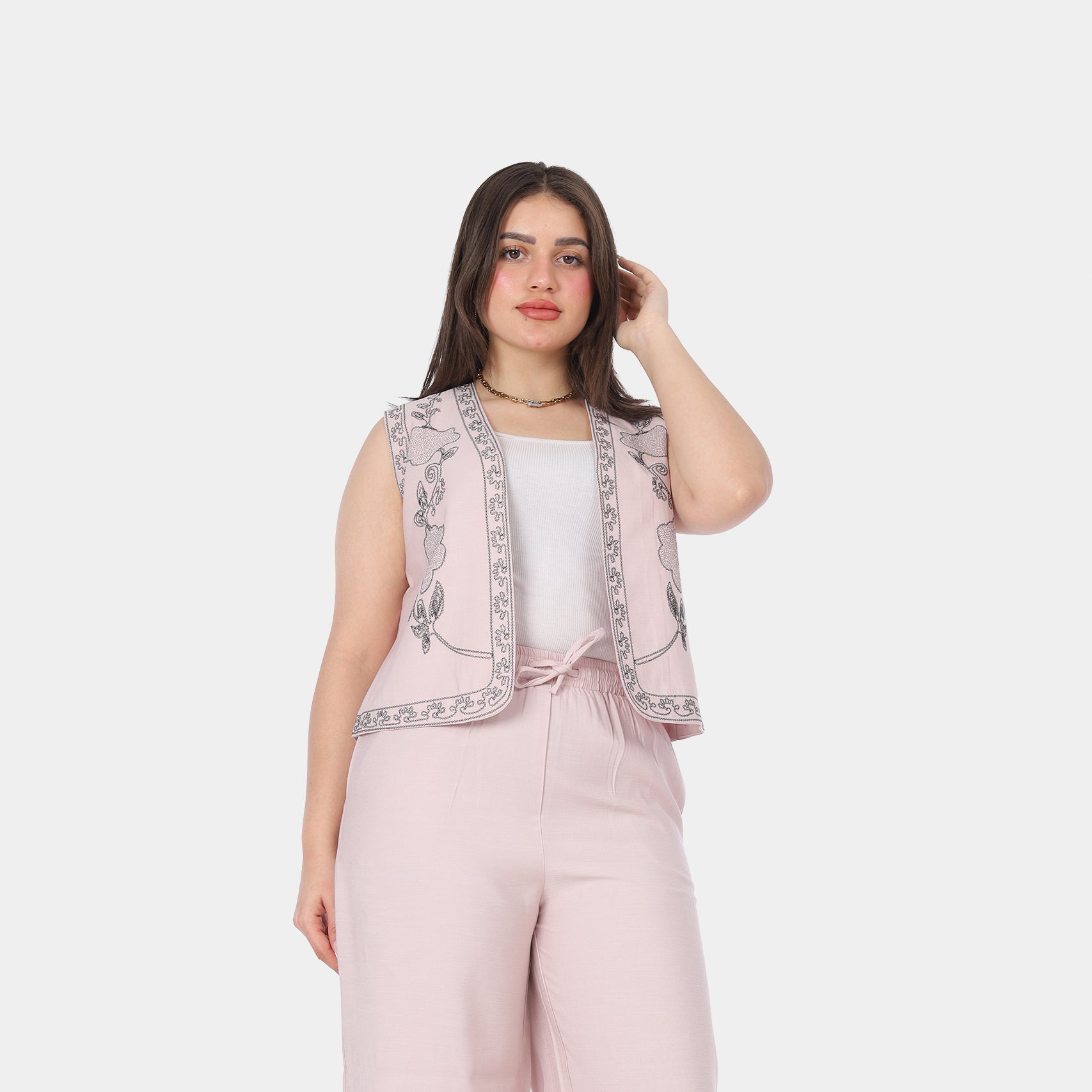 Embroidered Vest & Wide-Leg Pants Suit 20571090