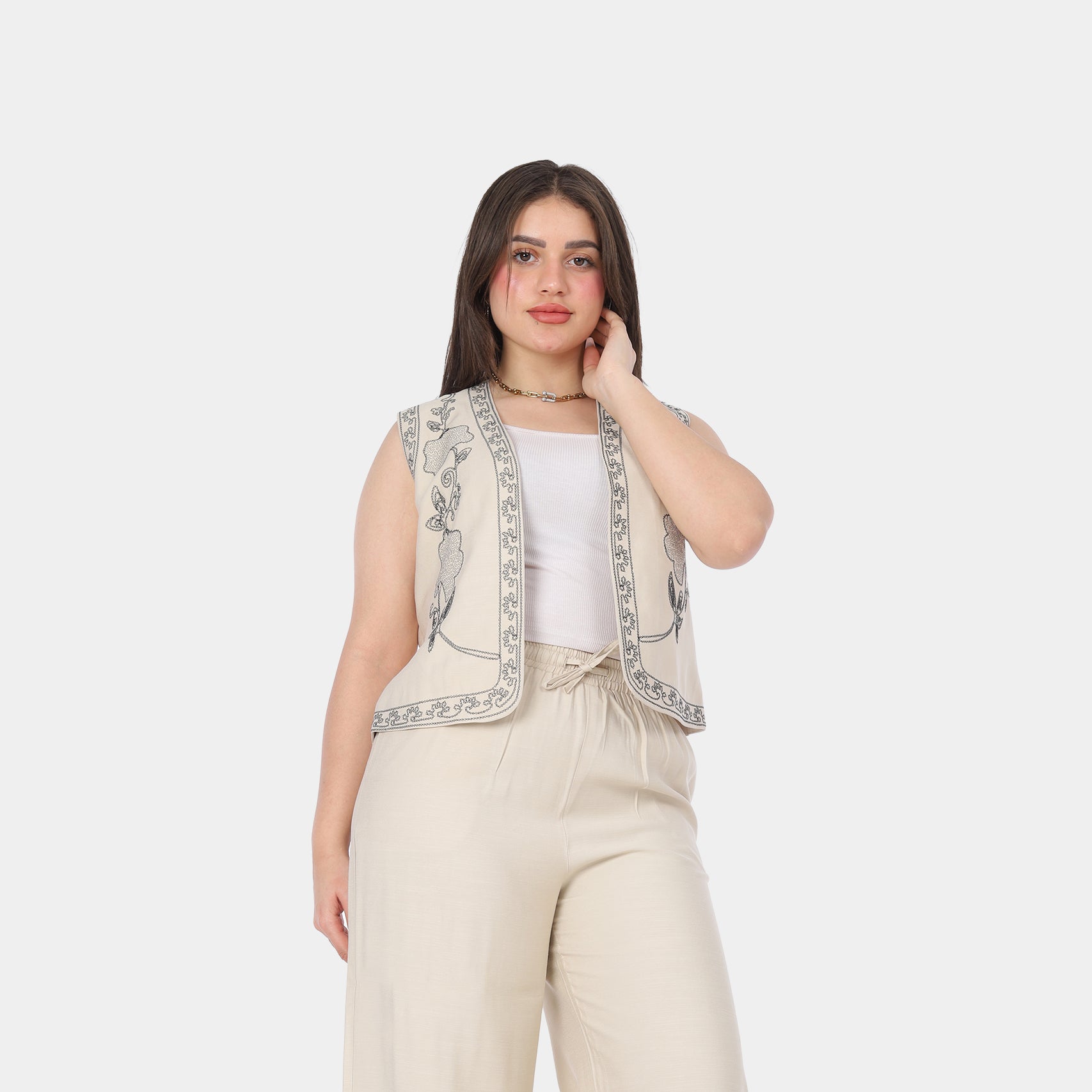 Embroidered Vest & Wide-Leg Pants Suit 20571090