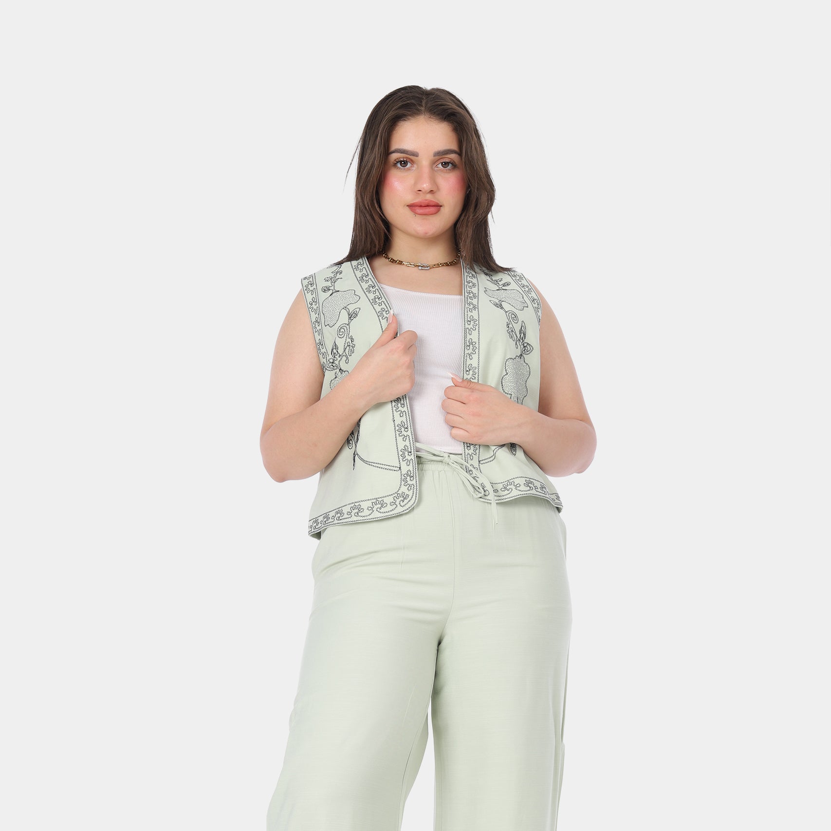 Embroidered Vest & Wide-Leg Pants Suit 20571090