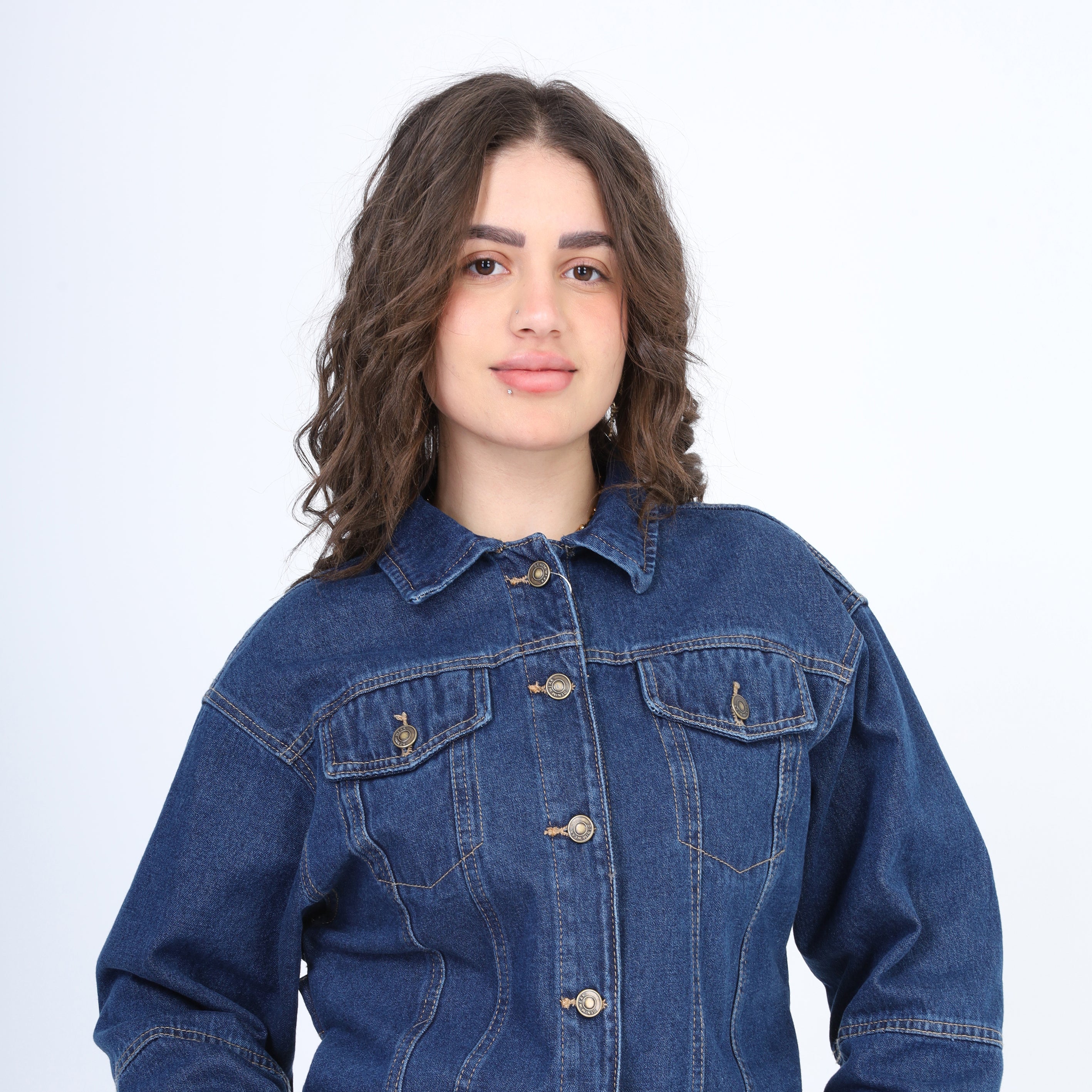 Cropped Denim Jacket with Buttons 2059J033