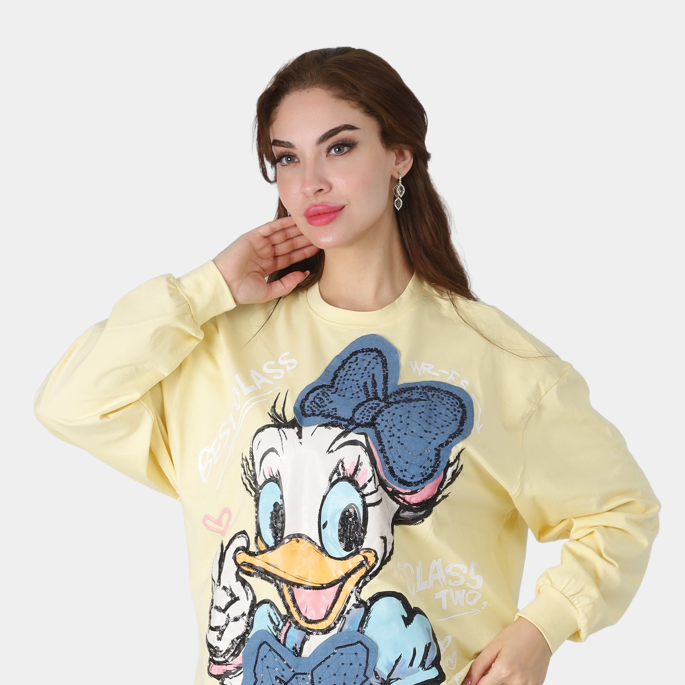 Oversized Cartoon Graphic Sweatshirt with Glitter Embroidery 2073C993
