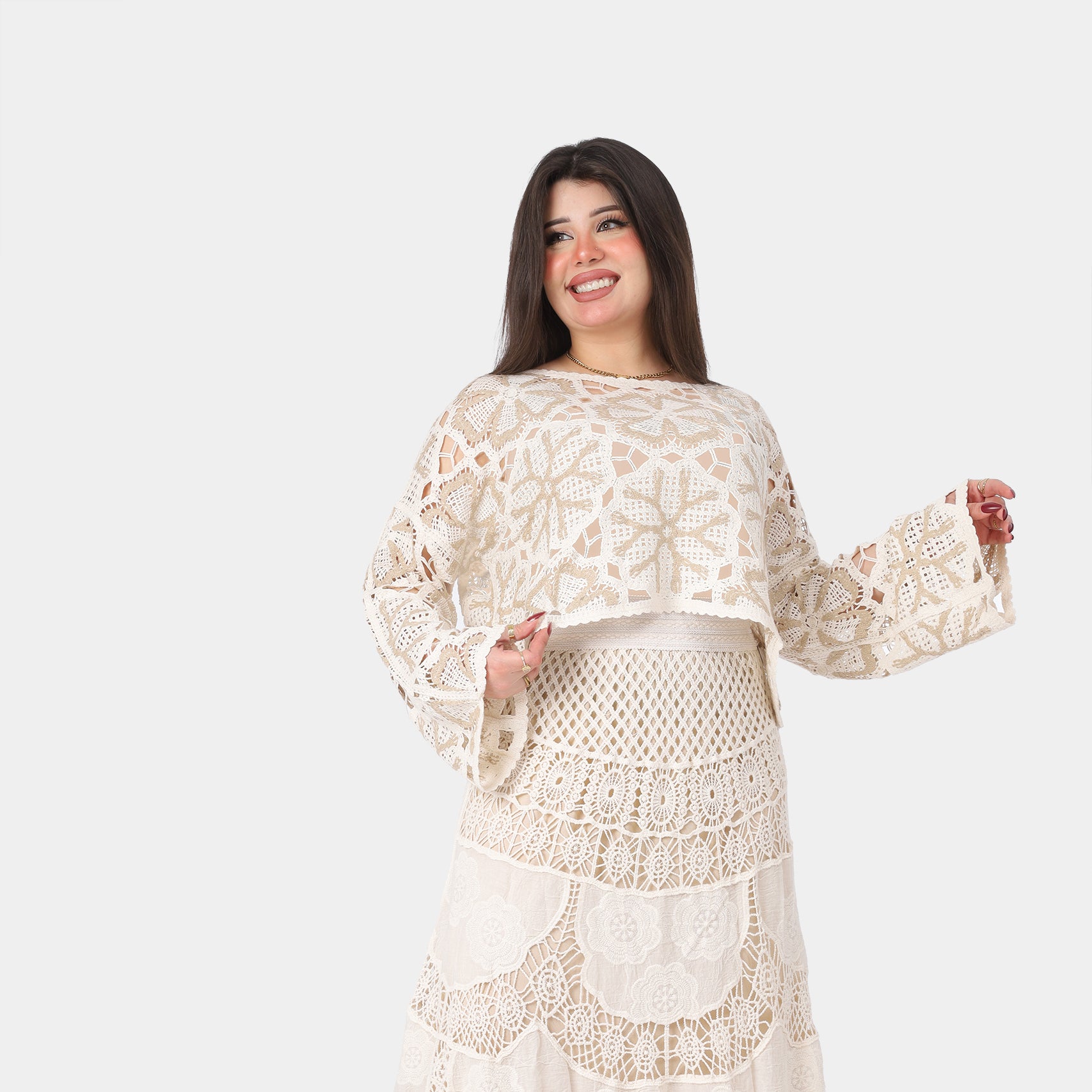 Elegant Crochet Skirt with Lining 20742028