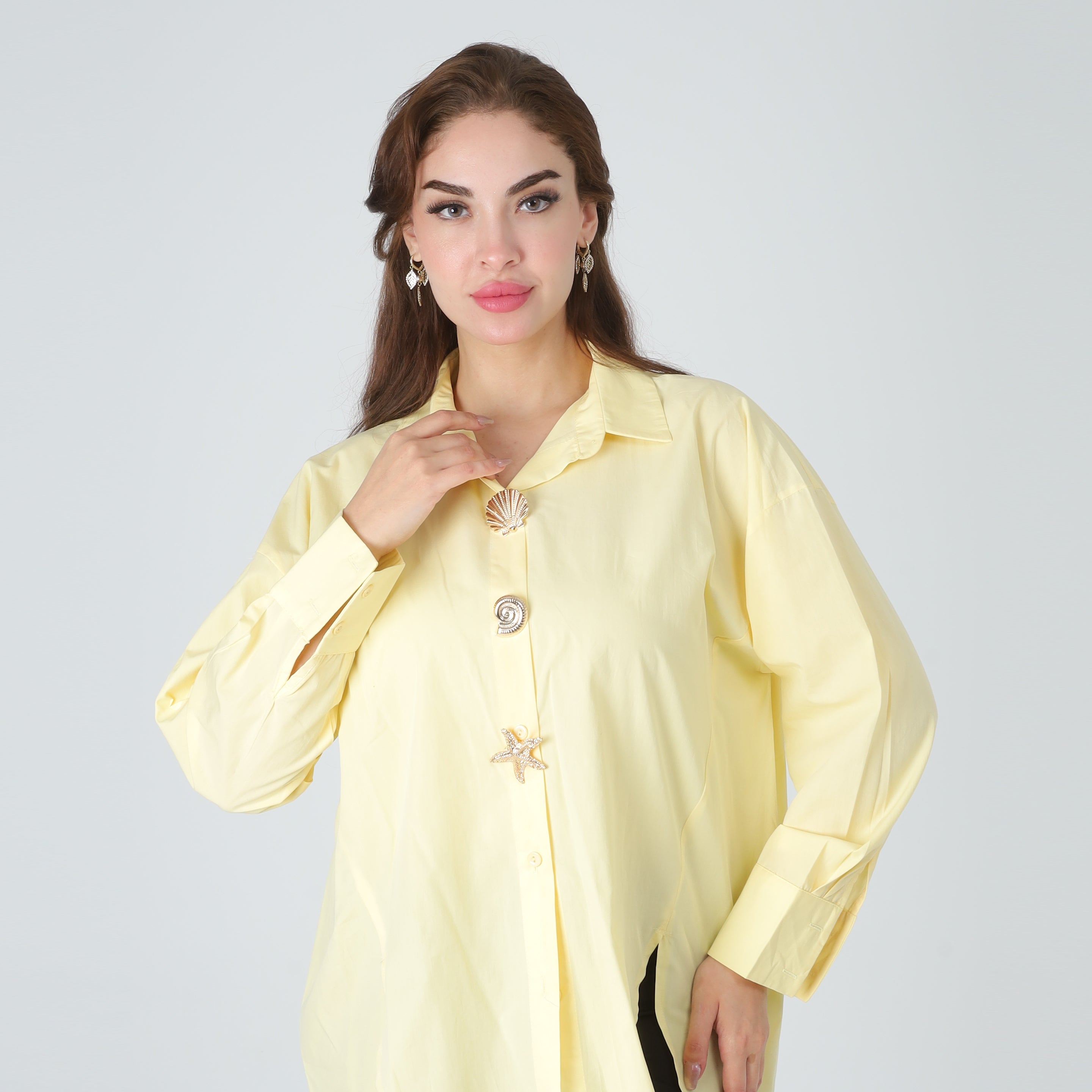 Long Poplin Shirt with Decorative Buttons 20743022
