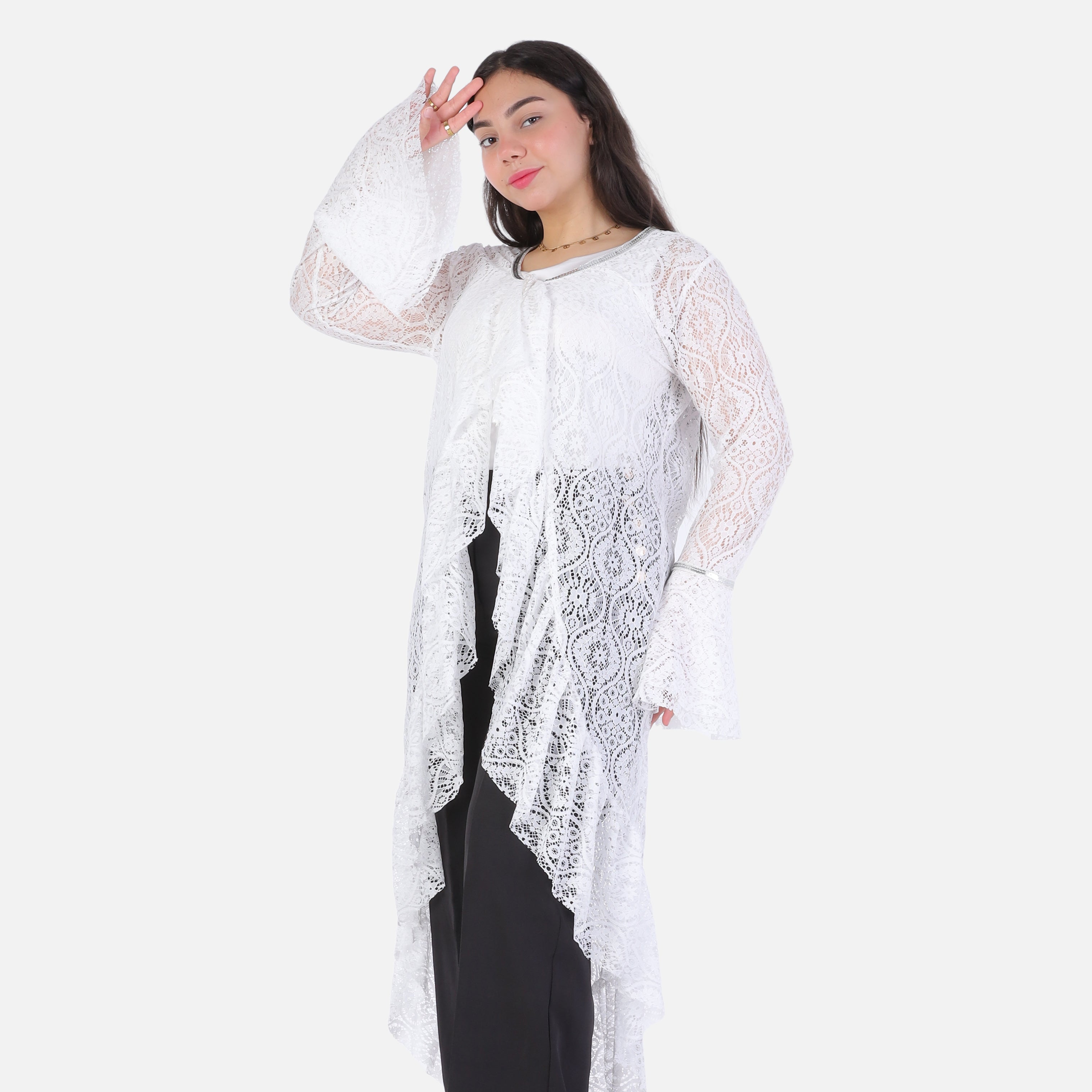 Long Lace Kimono with Flared Sleeves 20743042