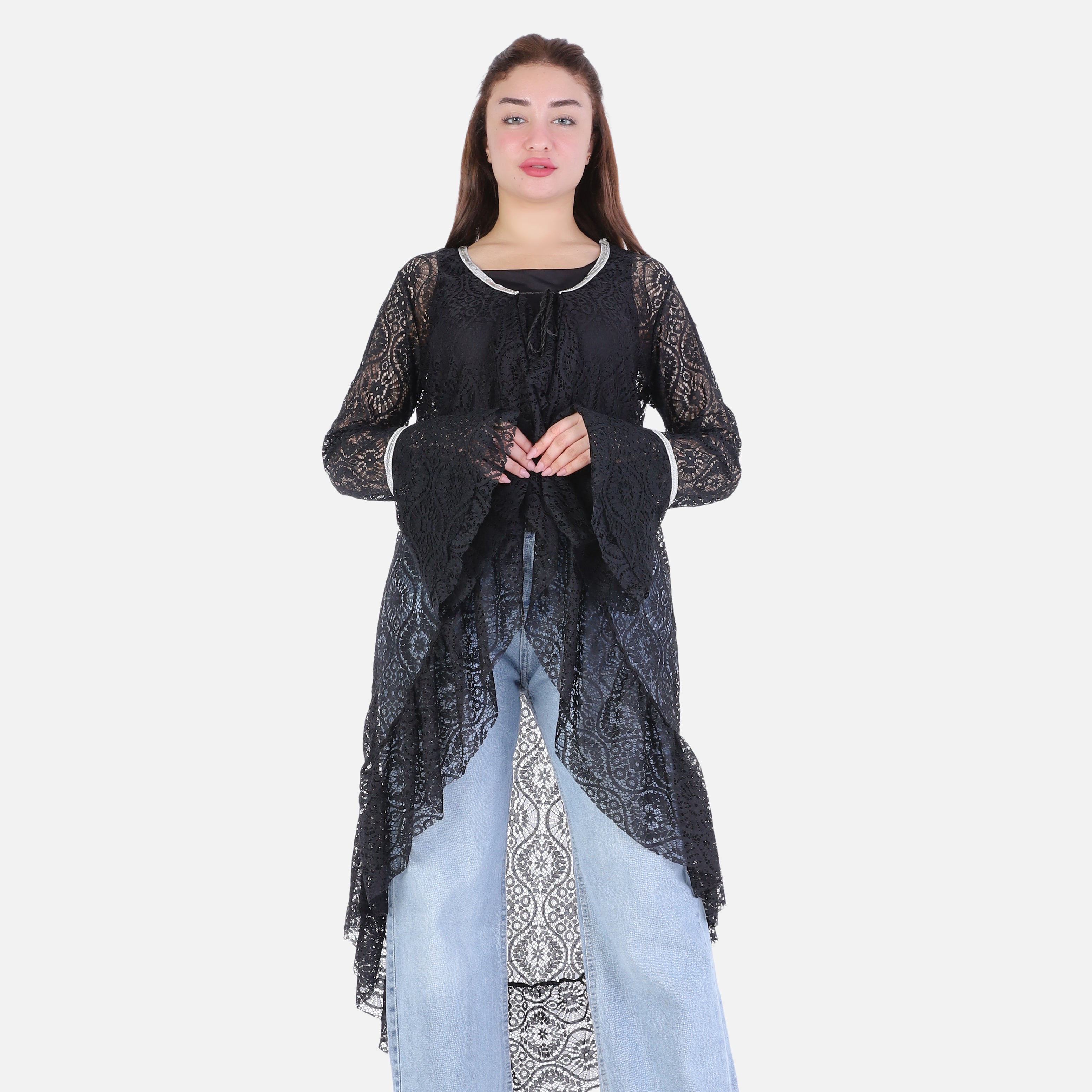 Long Lace Kimono with Flared Sleeves 20743042