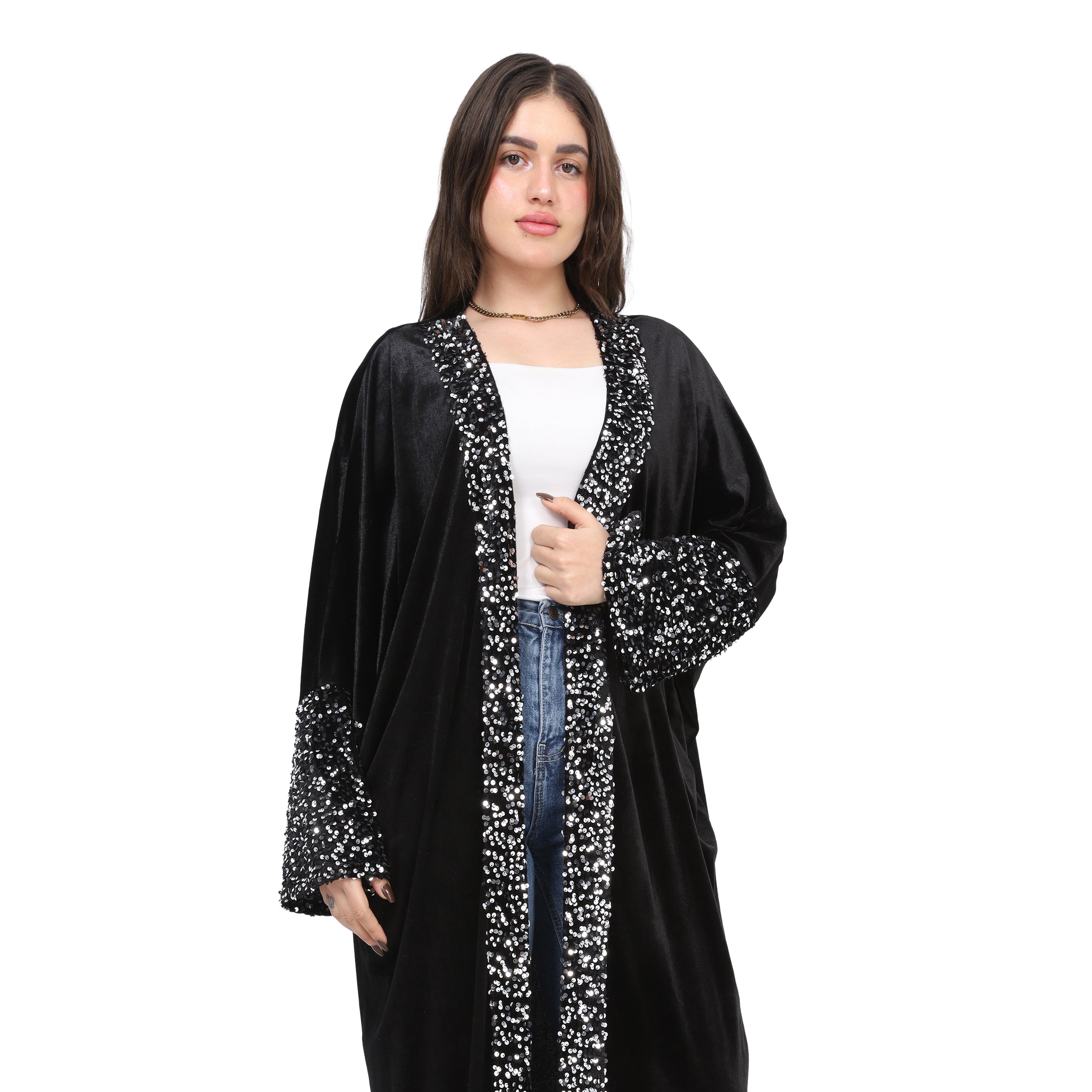 Velvet Cardigan With Sequin Trim 17195006