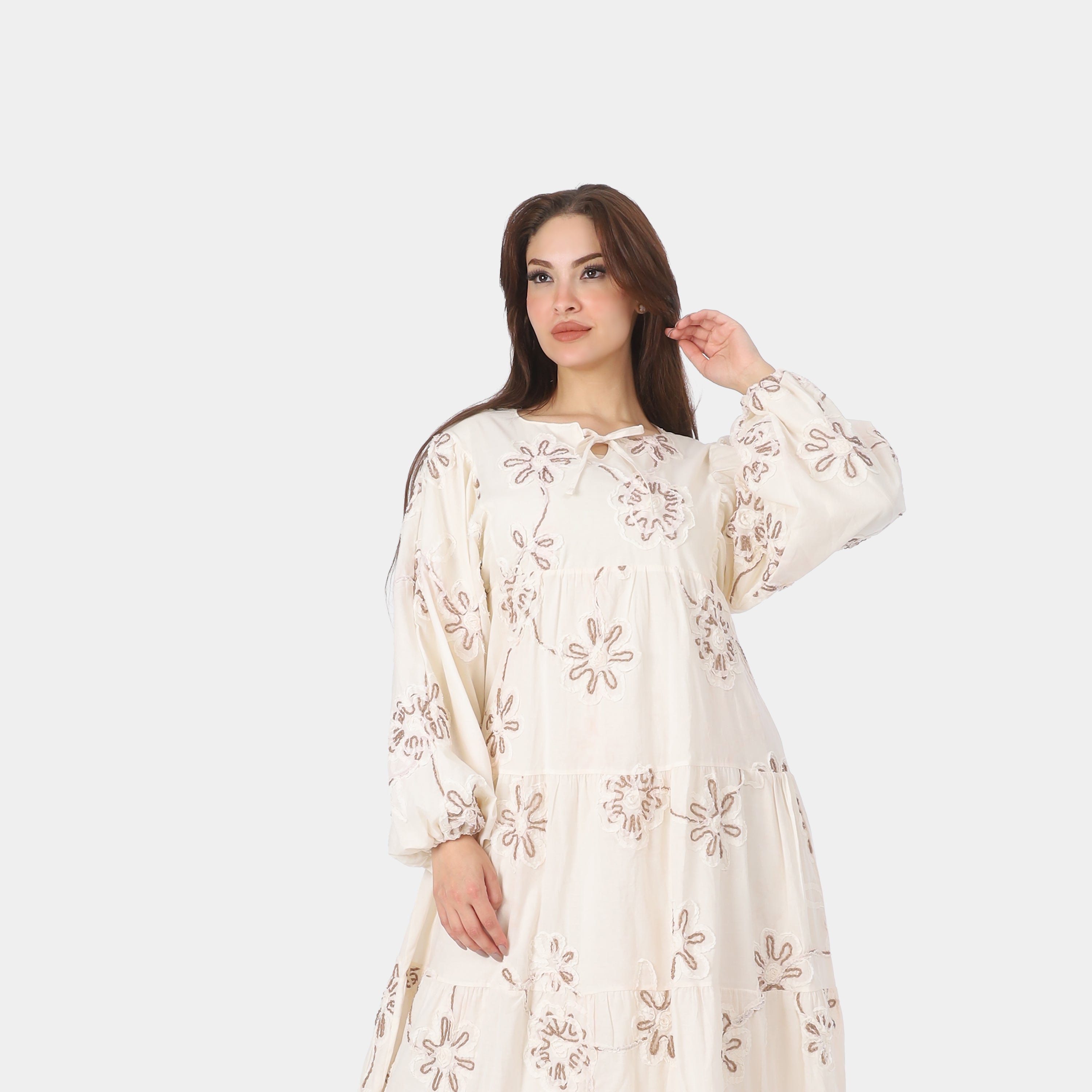 Ivory Floral Embroidered Tiered Maxi Dress 2086D057/1