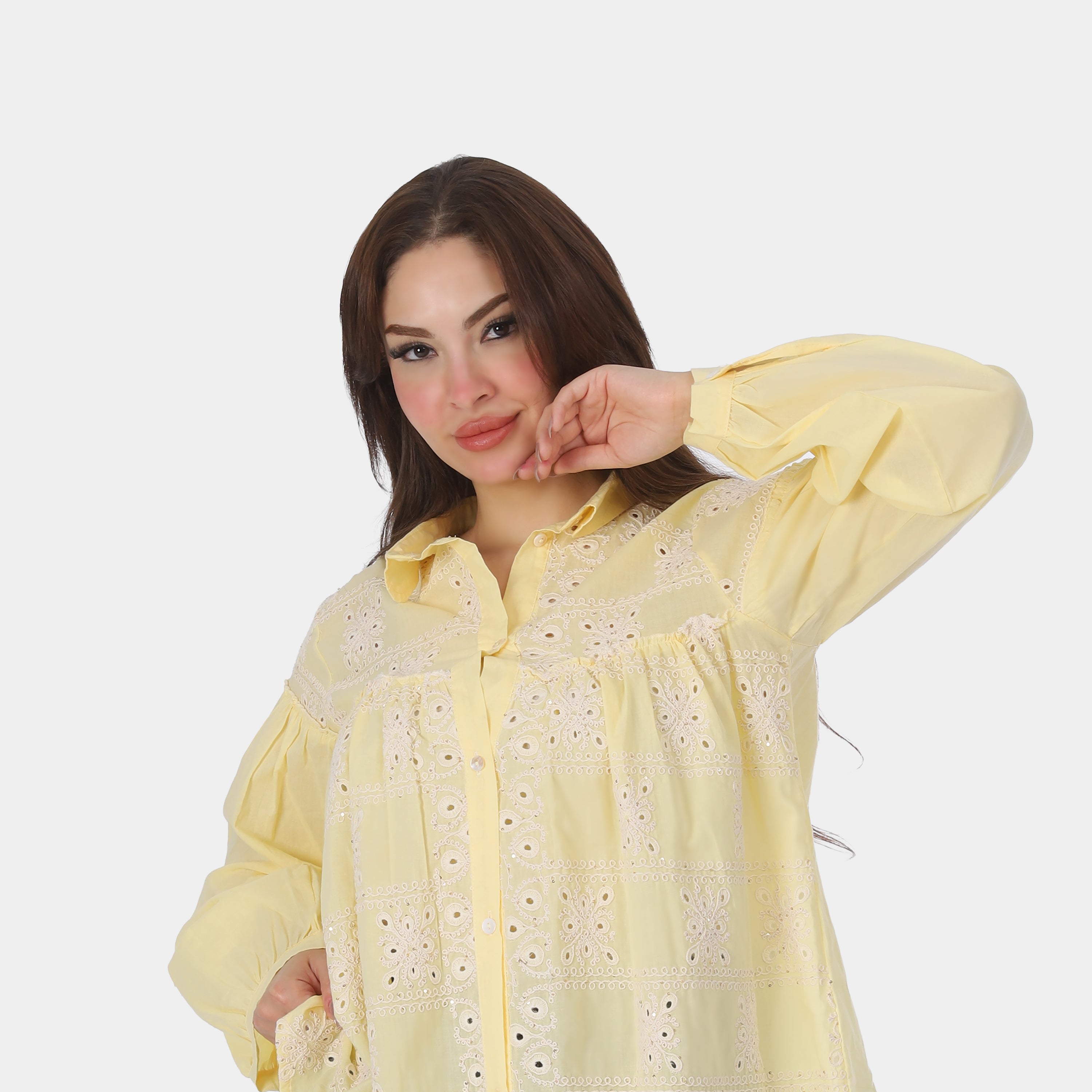 Floral Eyelet Lace Detail Relaxed Fit Blouse 2086V0580
