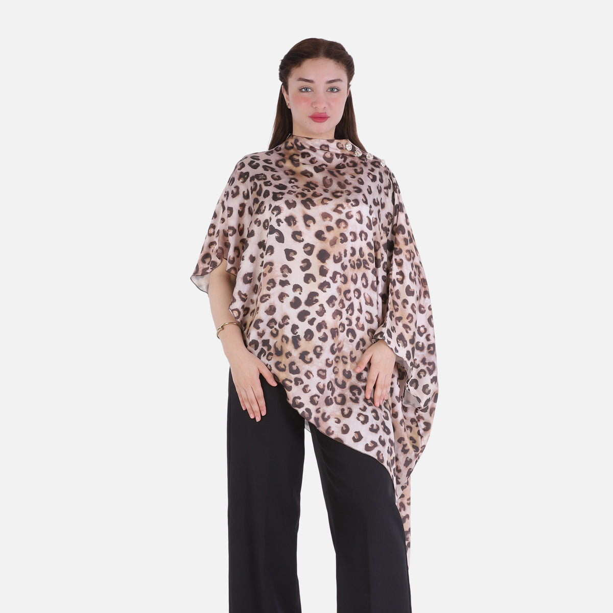 Leopard Print Asymmetrical Poncho 209210111