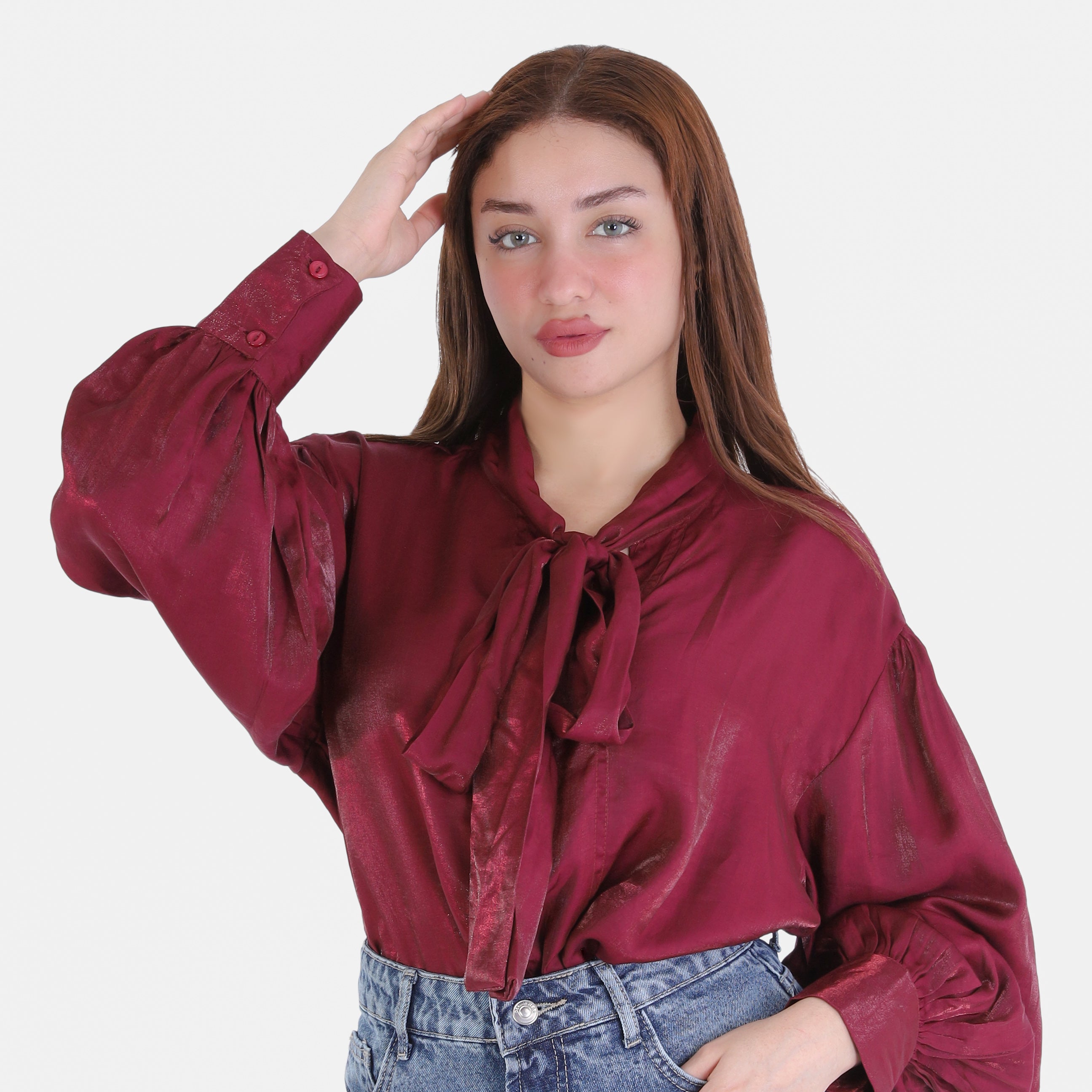 Satin Blouse with Neck Tie 209210132