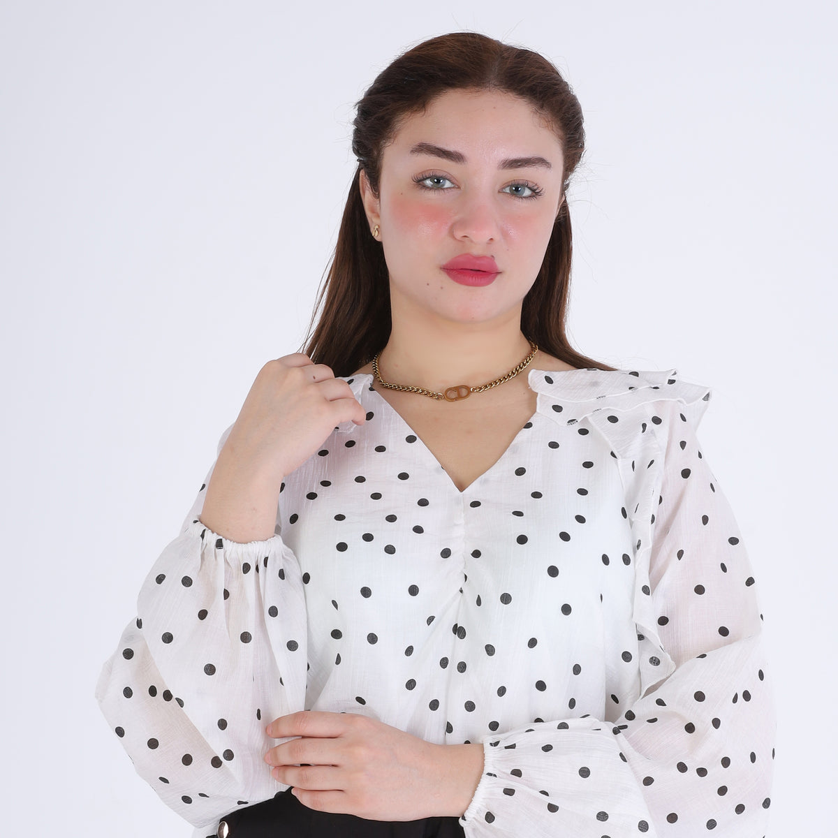 Polka Dot V-Neck Blouse 209210140