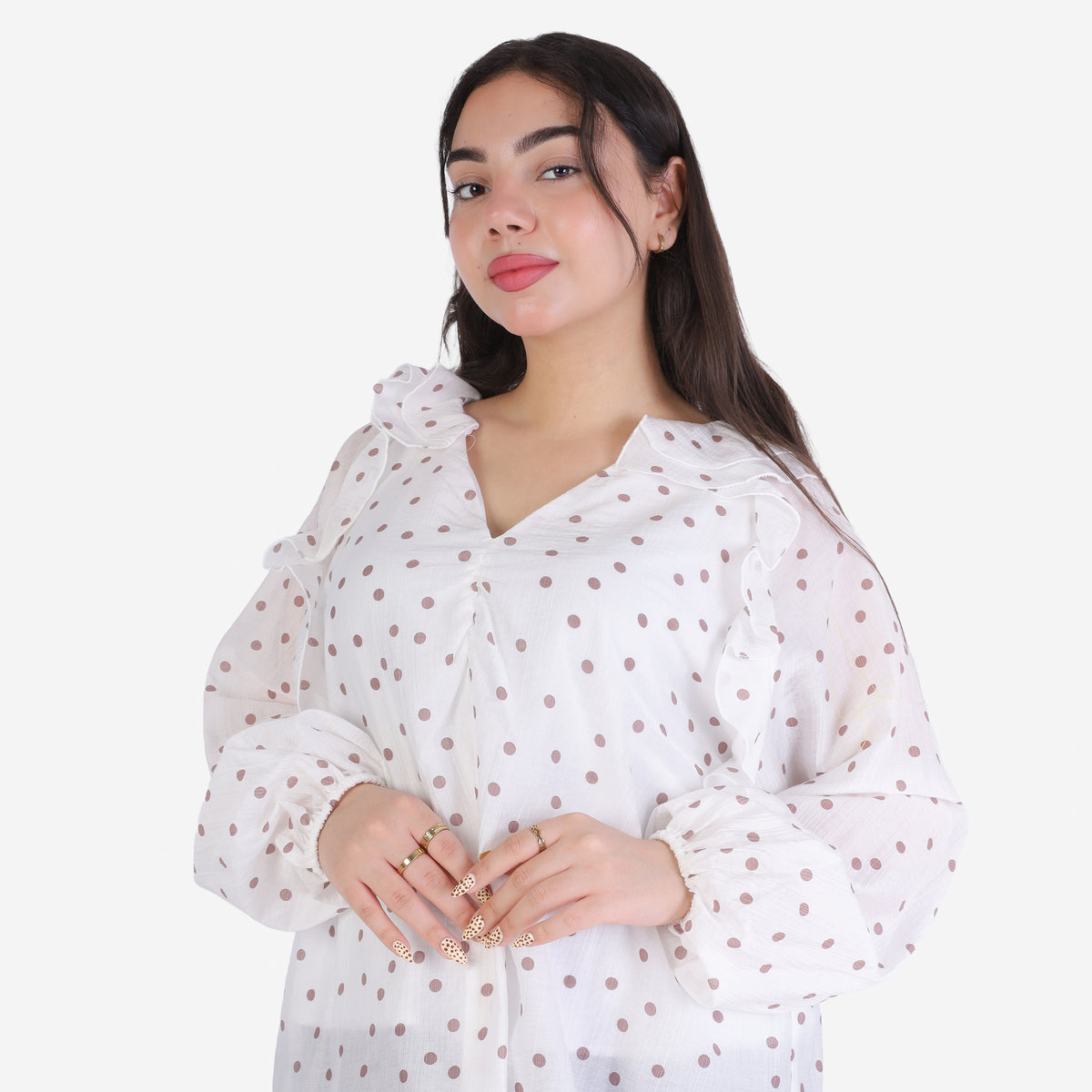 Polka Dot V-Neck Blouse 209210140