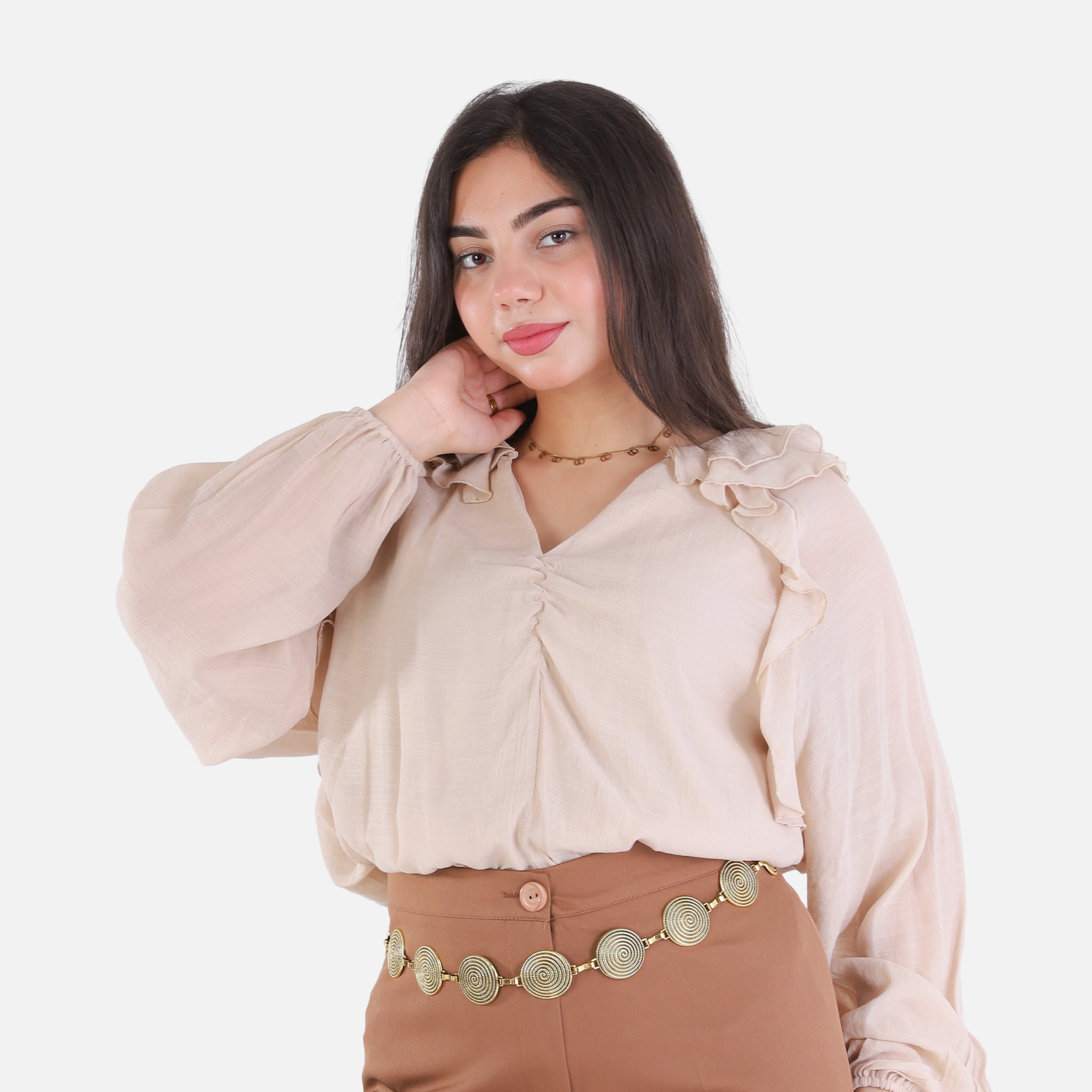 V-Neck Blouse with Ruffle Sleeves 209210141