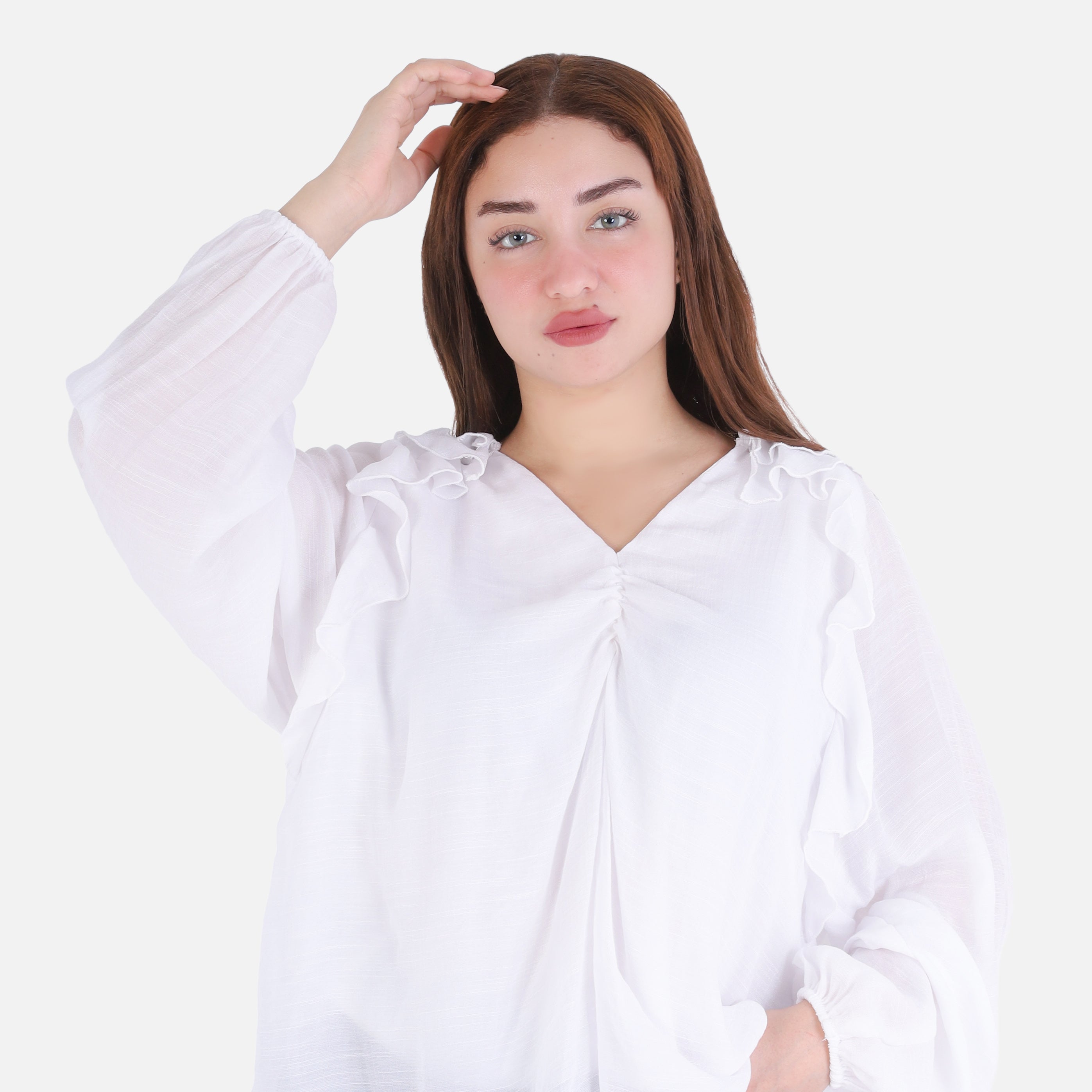 V-Neck Blouse with Ruffle Sleeves 209210141