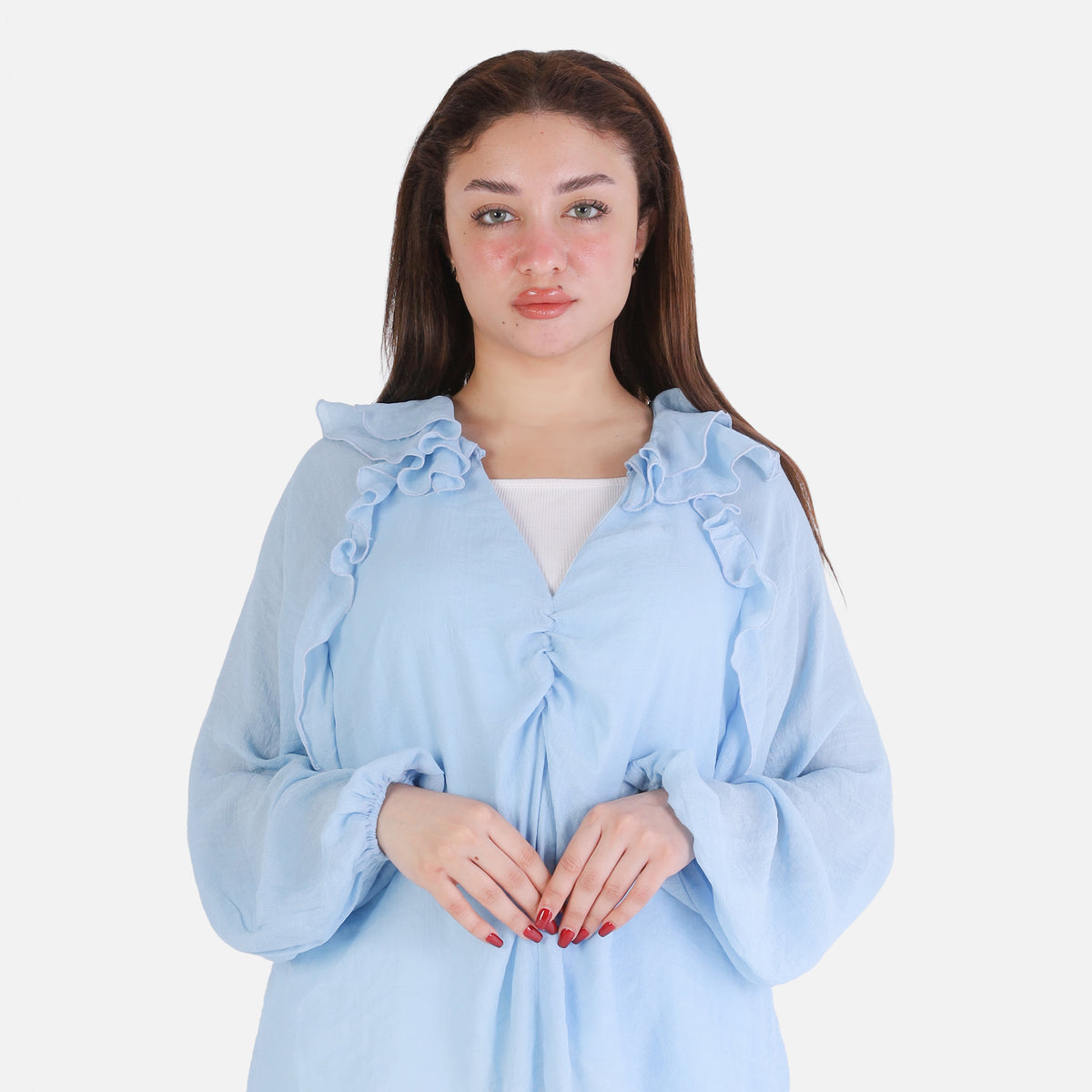 V-Neck Blouse with Ruffle Sleeves 209210141