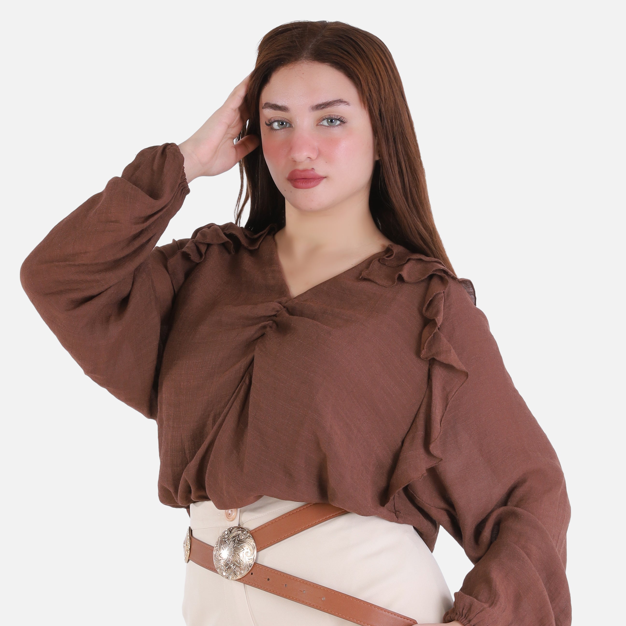 V-Neck Blouse with Ruffle Sleeves 209210141