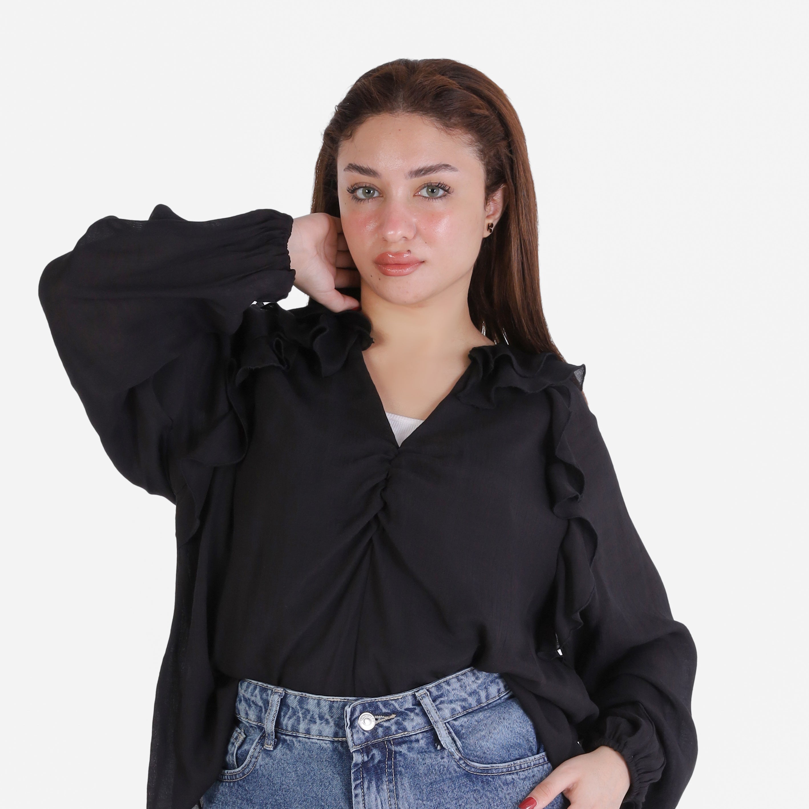 V-Neck Blouse with Ruffle Sleeves 209210141