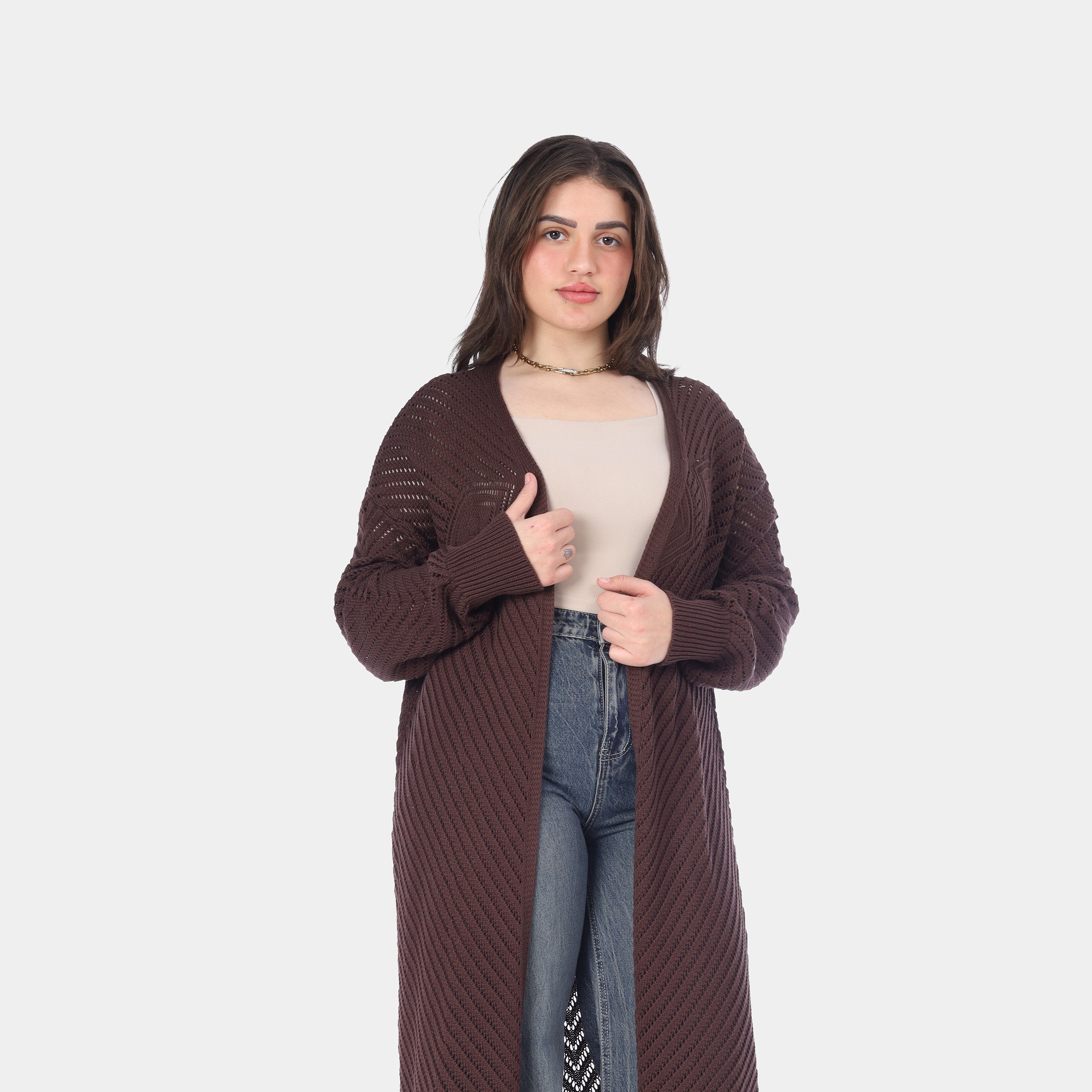 Long Crochet Knit Cardigan 20924034