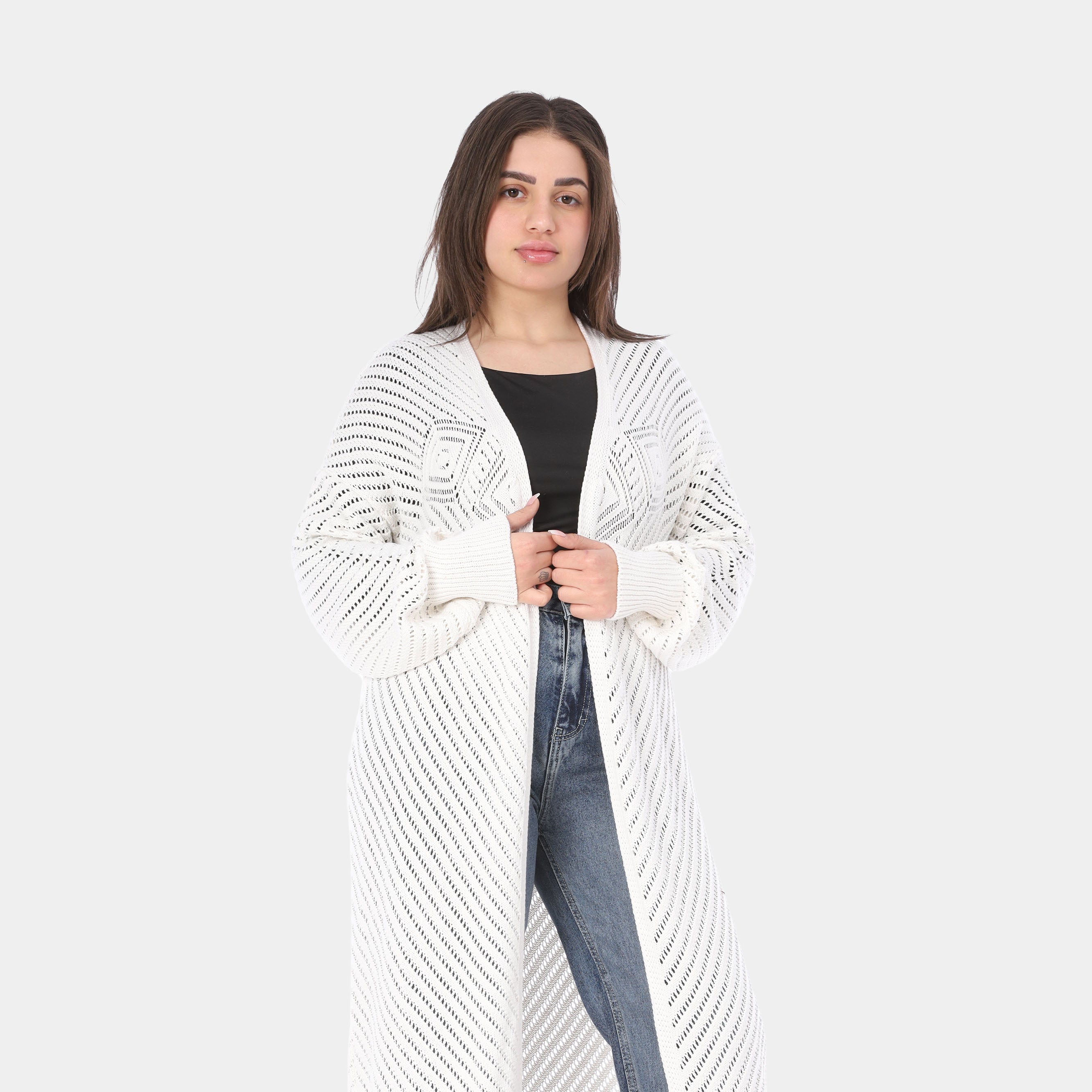 Long Crochet Knit Cardigan 20924034