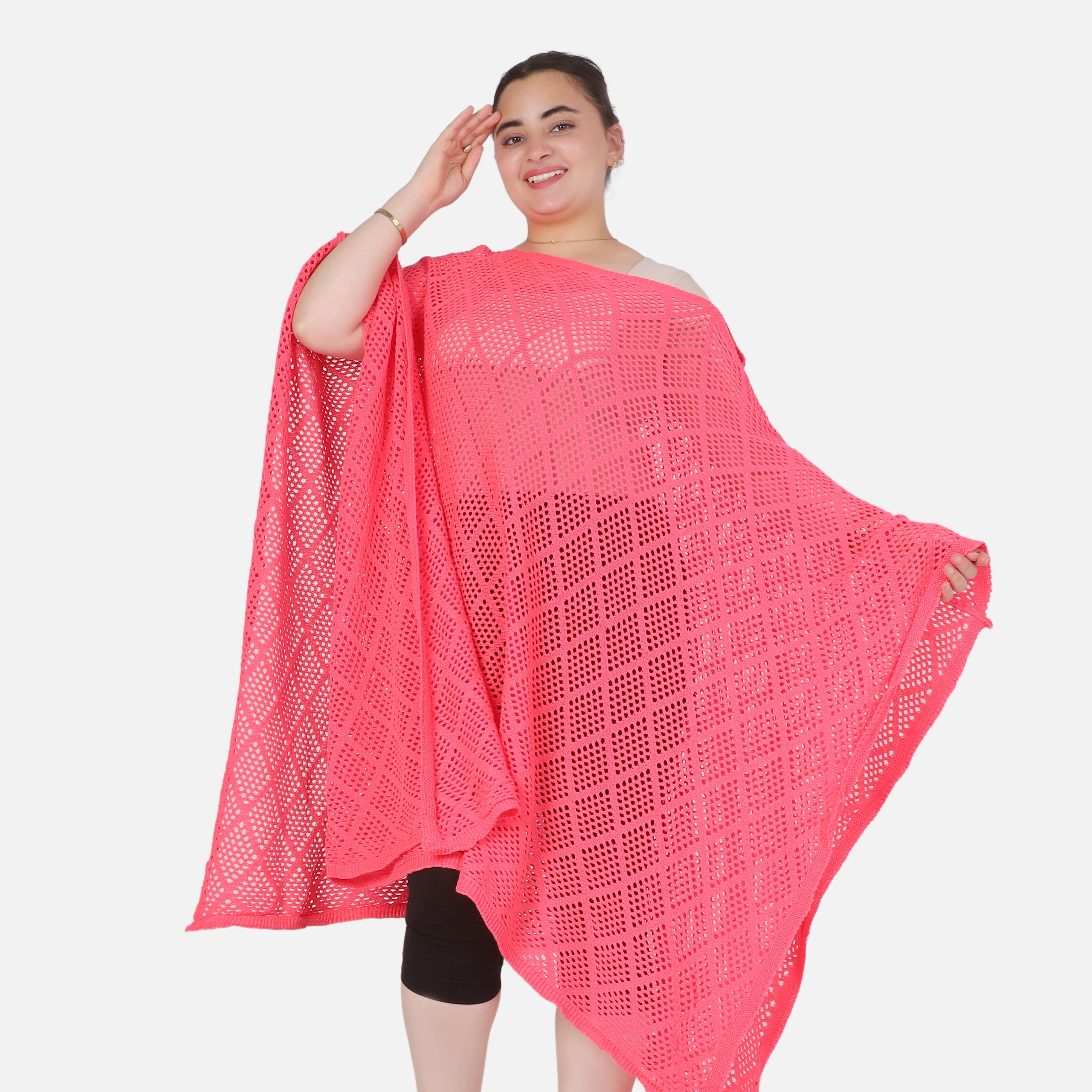 Crochet Open-Knit Poncho Cover-Up 20924044