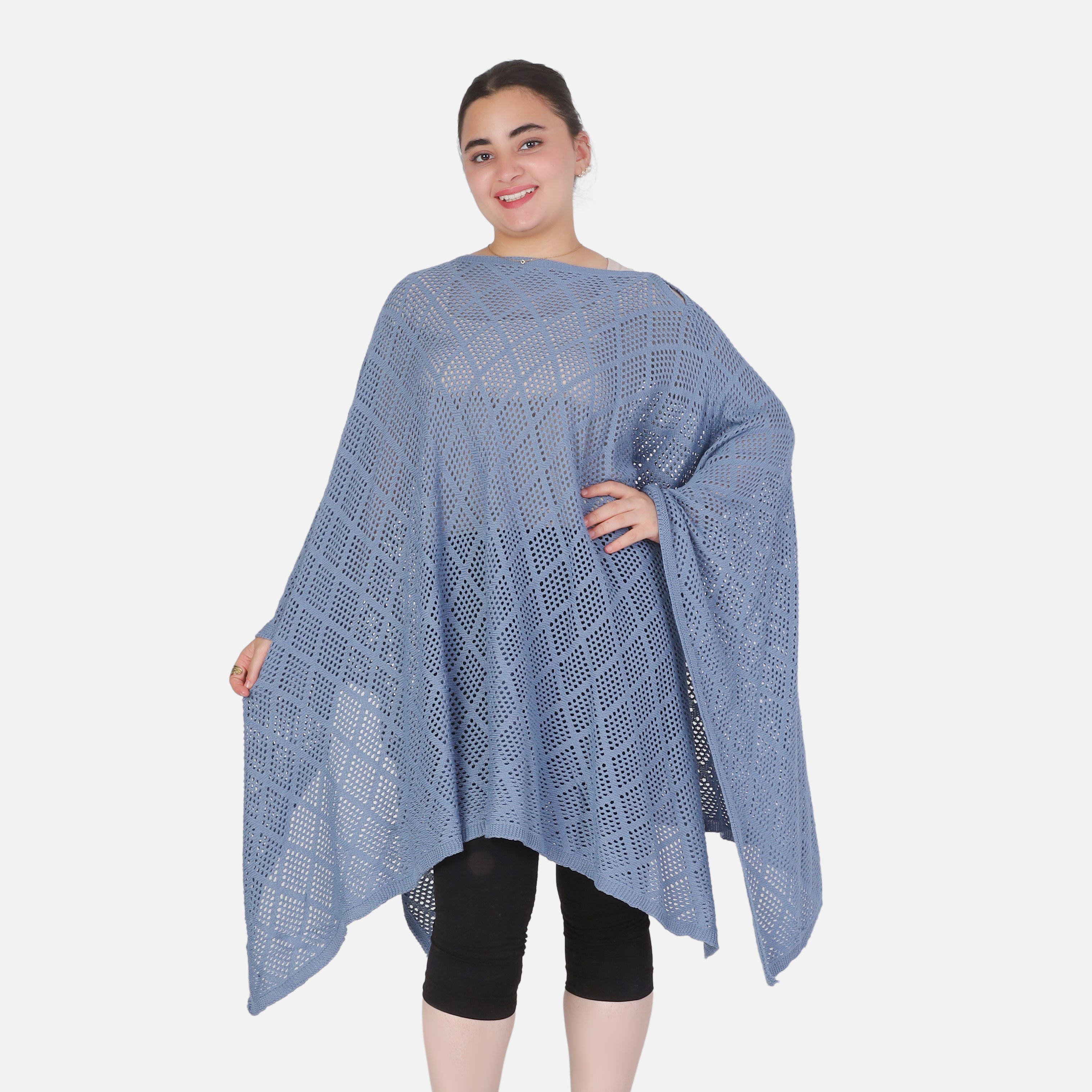 Crochet Open-Knit Poncho Cover-Up 20924044
