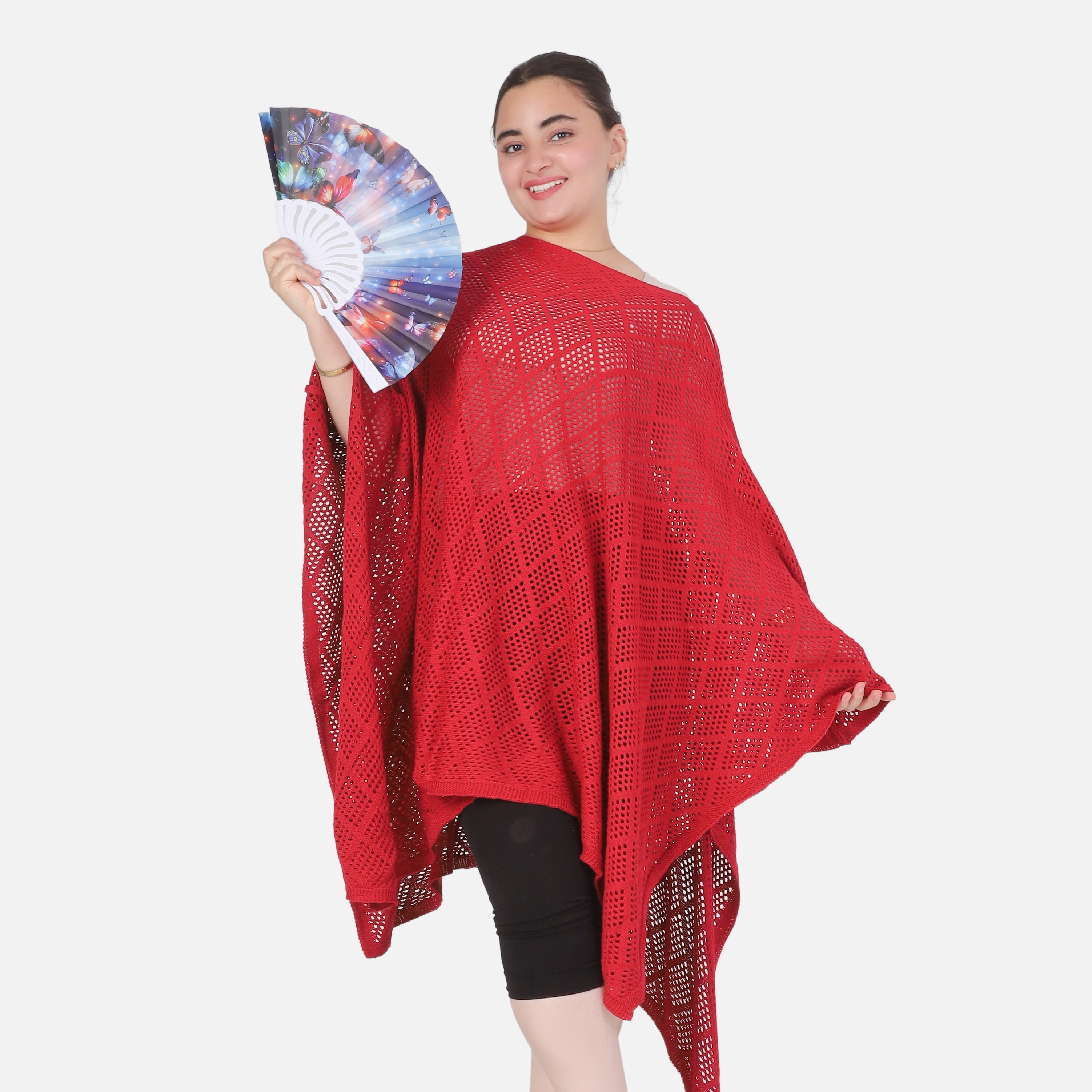 Crochet Open-Knit Poncho Cover-Up 20924044