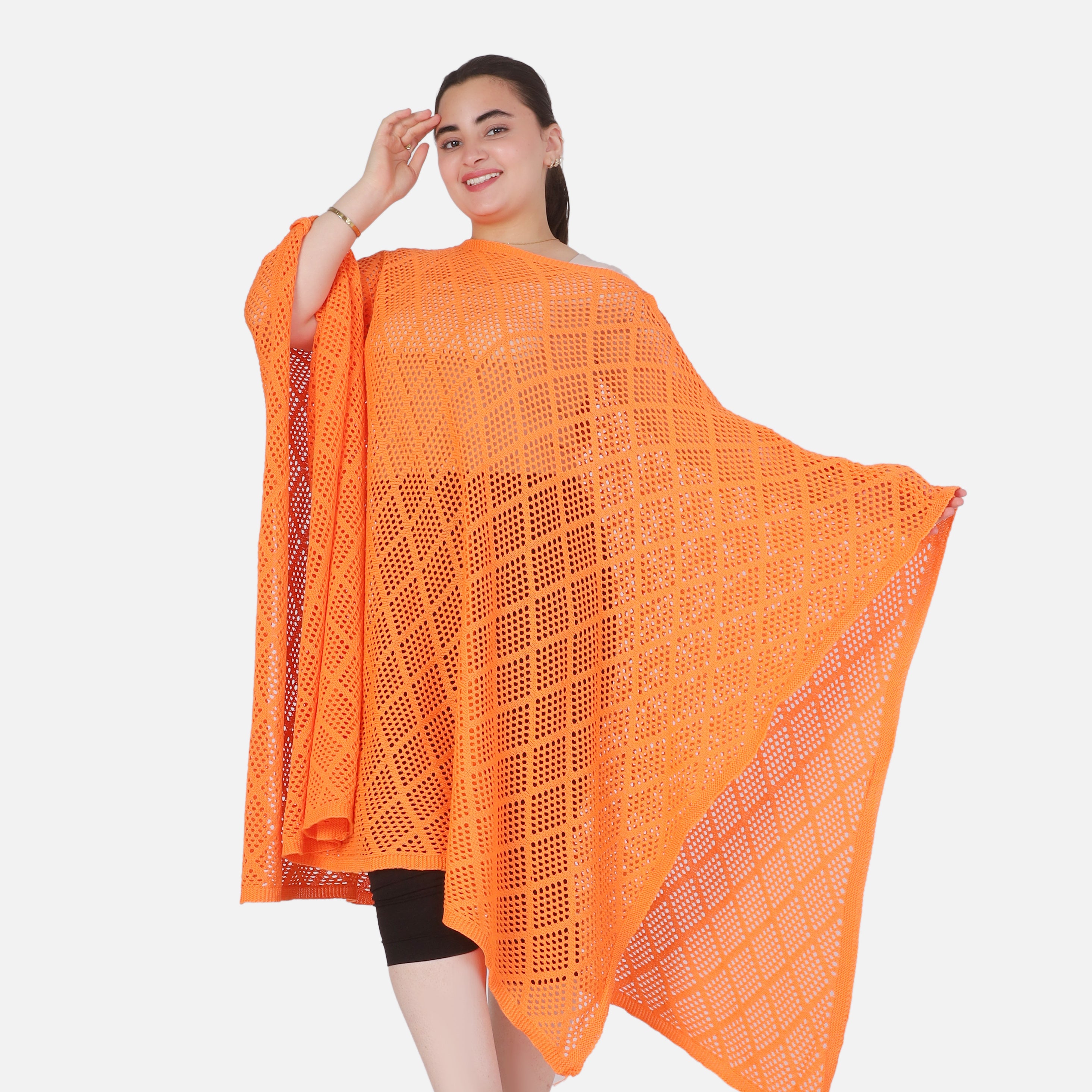 Crochet Open-Knit Poncho Cover-Up 20924044