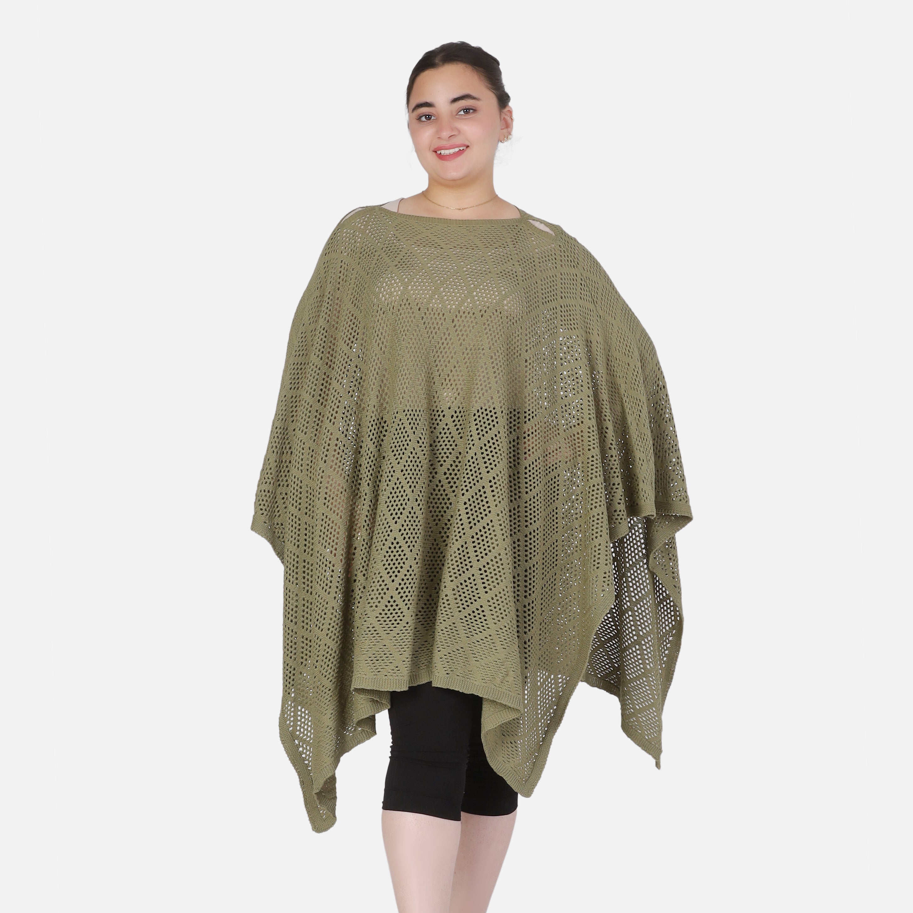 Crochet Open-Knit Poncho Cover-Up 20924044