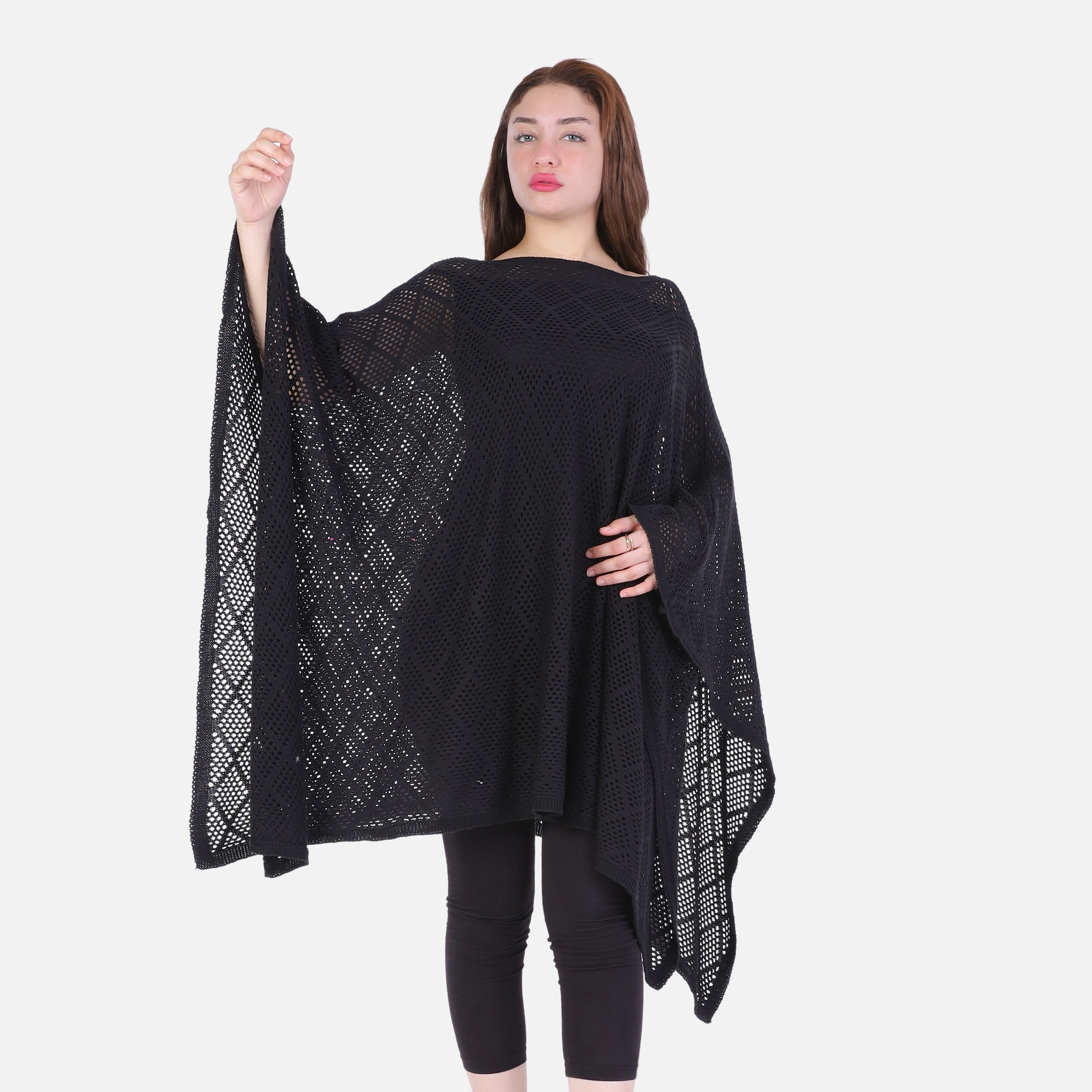 Crochet Open-Knit Poncho Cover-Up 20924044