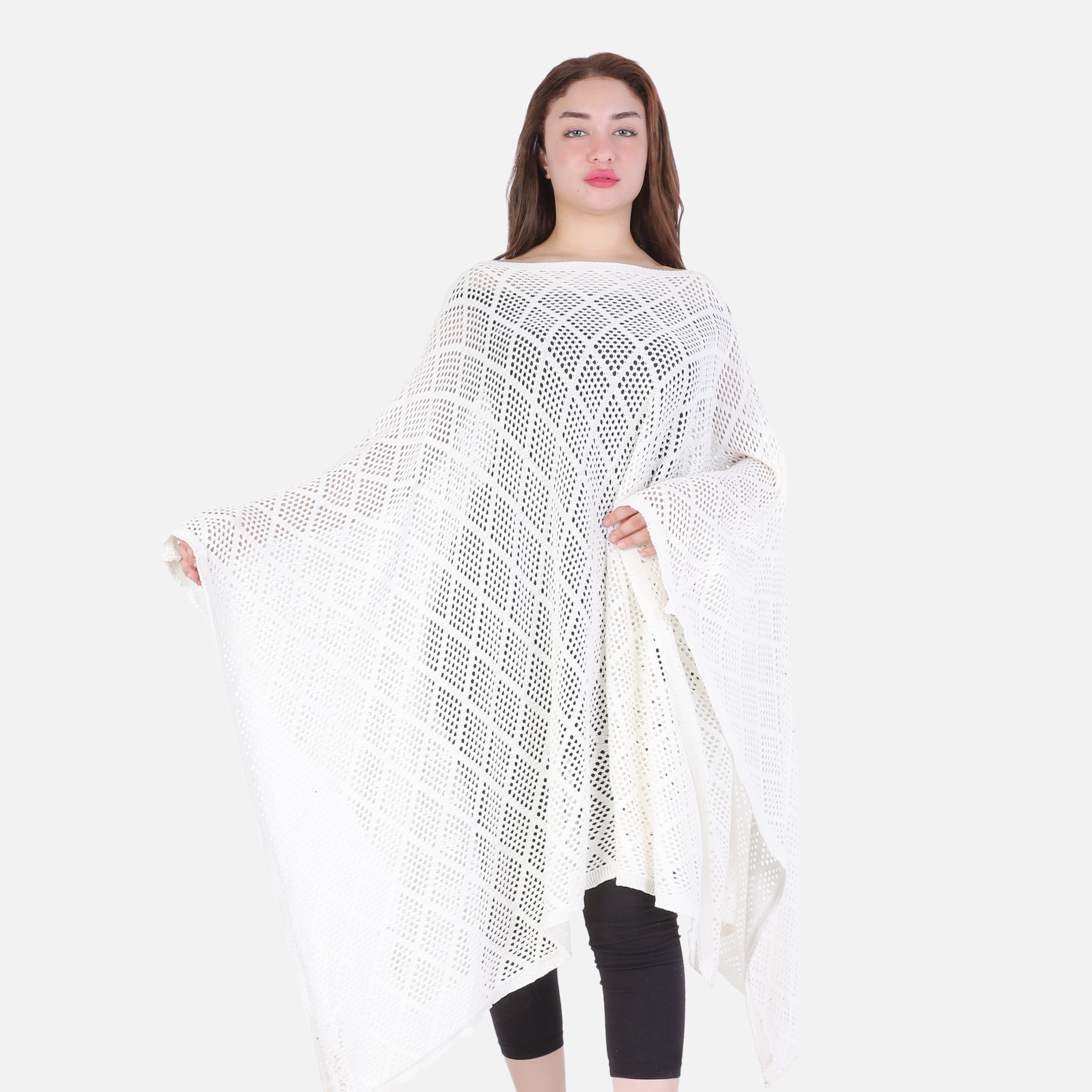 Crochet Open-Knit Poncho Cover-Up 20924044