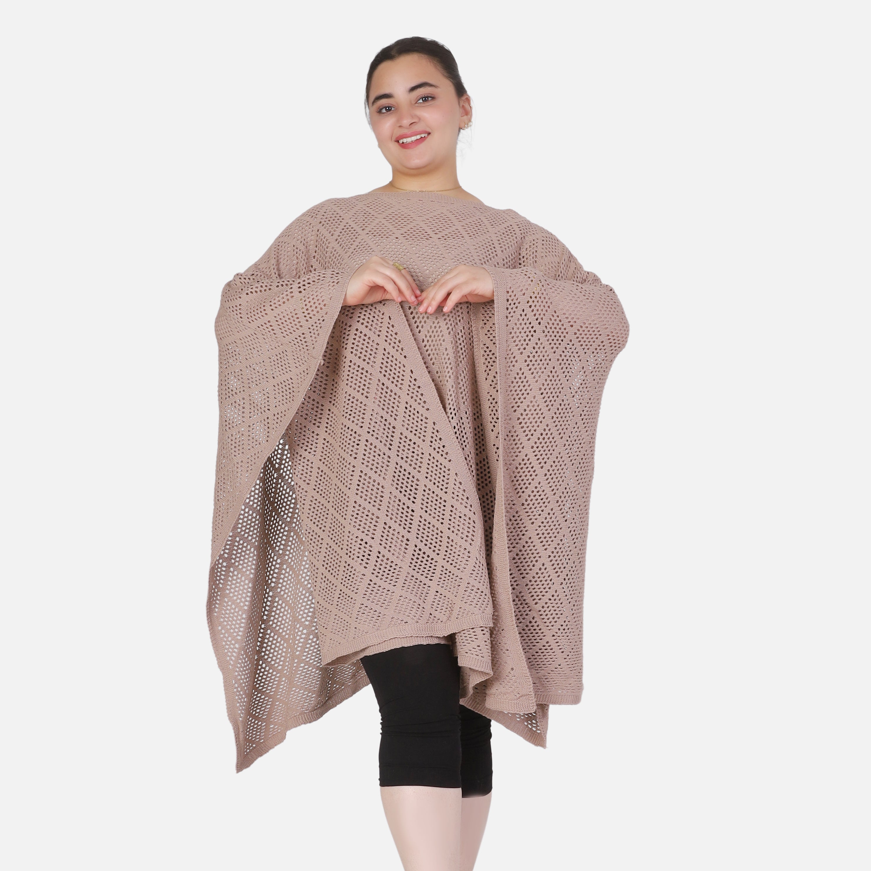 Crochet Open-Knit Poncho Cover-Up 20924044